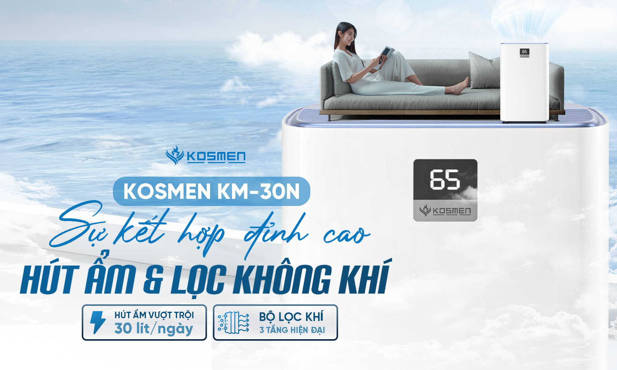 Kosmen KM-30N máy hút ẩm kiêm lọc khí chuyên sâu