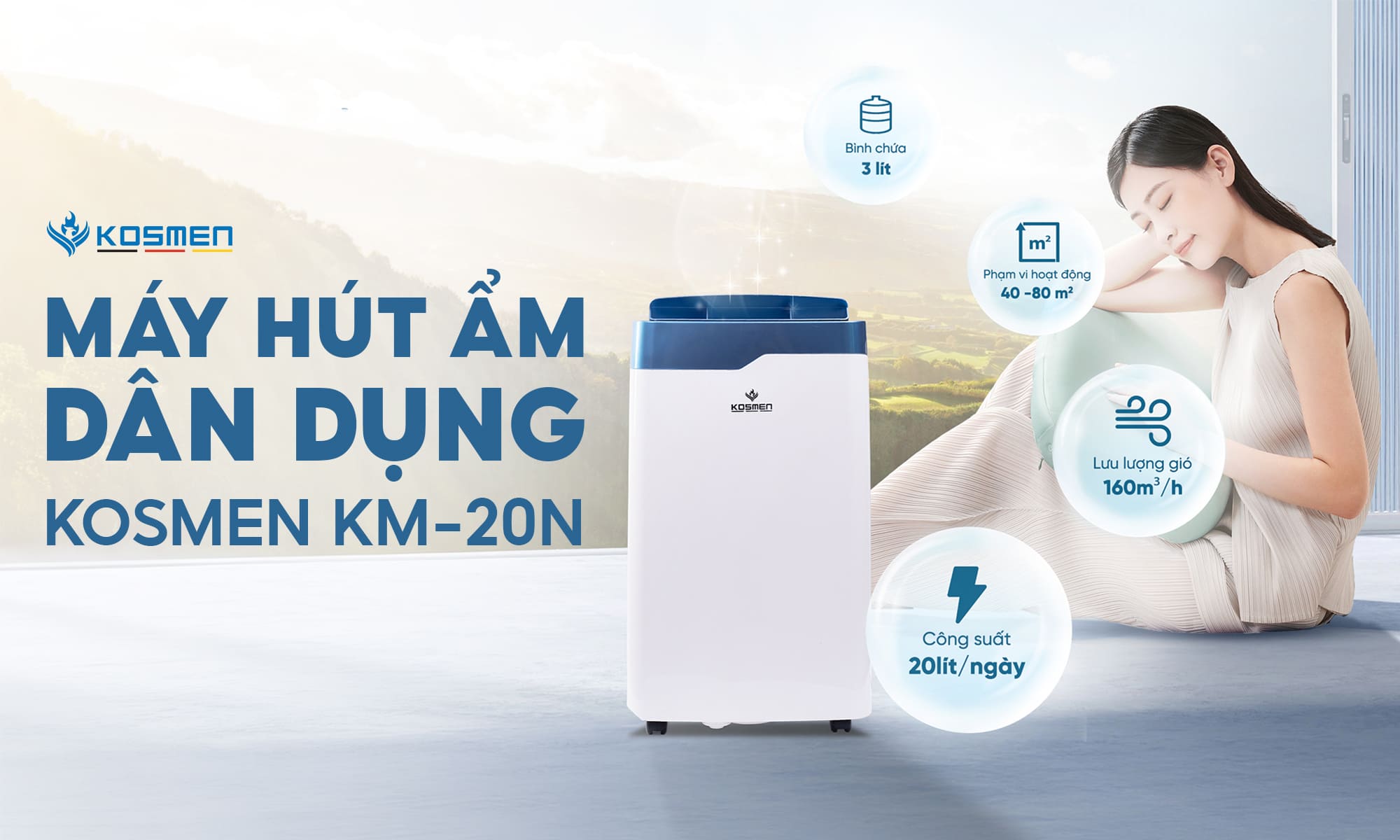 Máy hút ẩm dân dụng Kosmen KM-20N