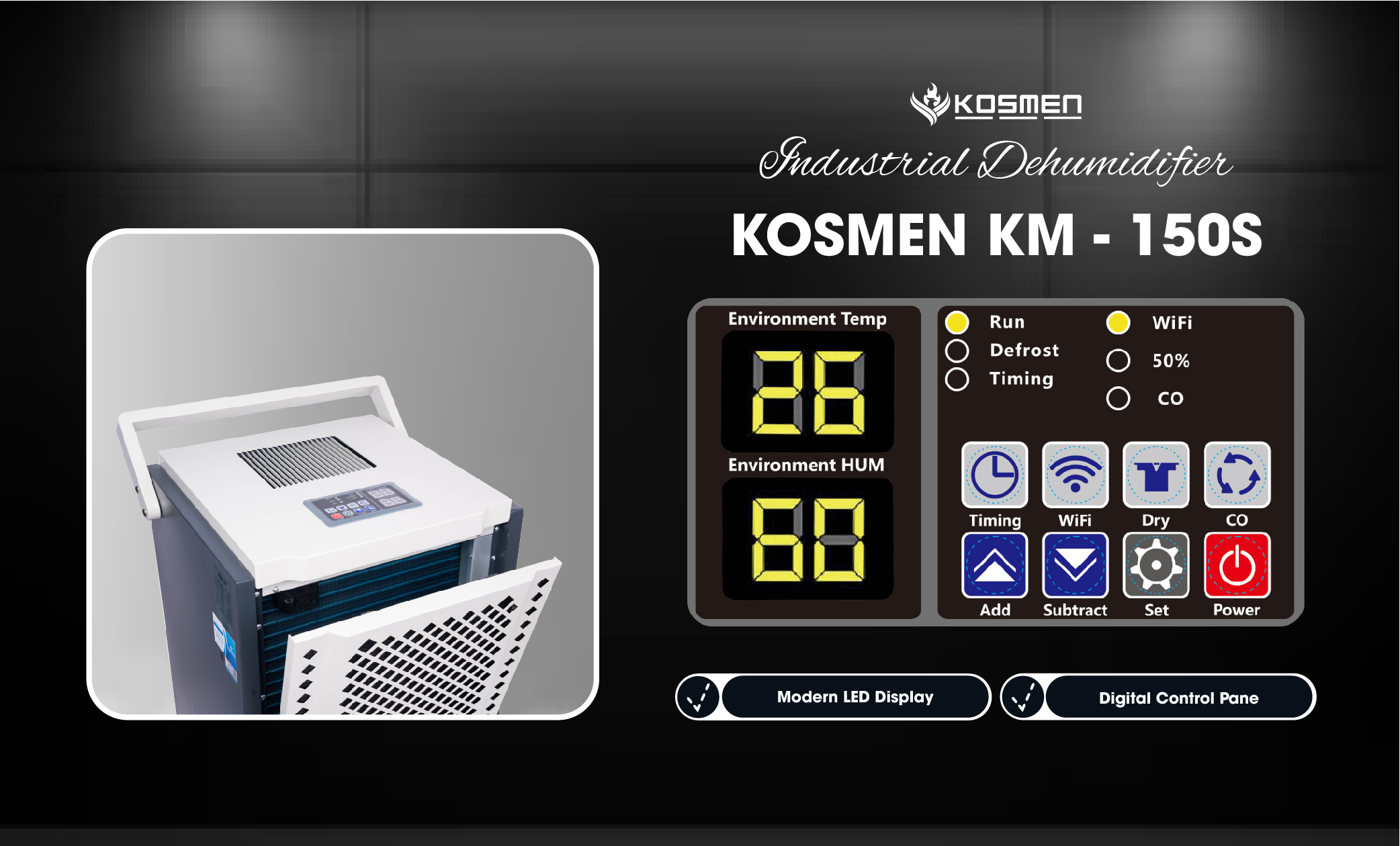 Control panel of the Kosmen KM-150S dehumidifier