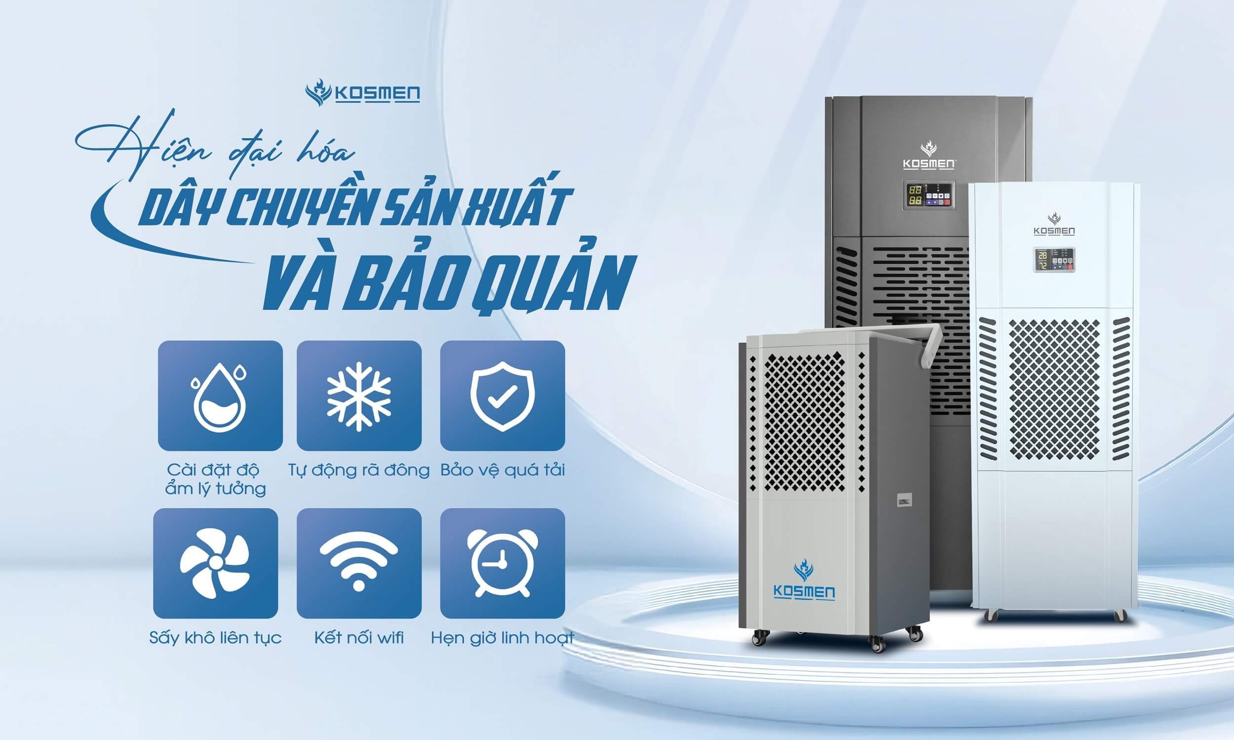 M&aacute;y h&uacute;t ẩm Kosmen được t&iacute;ch hợp nhiều t&iacute;nh năng th&ocirc;ng minh