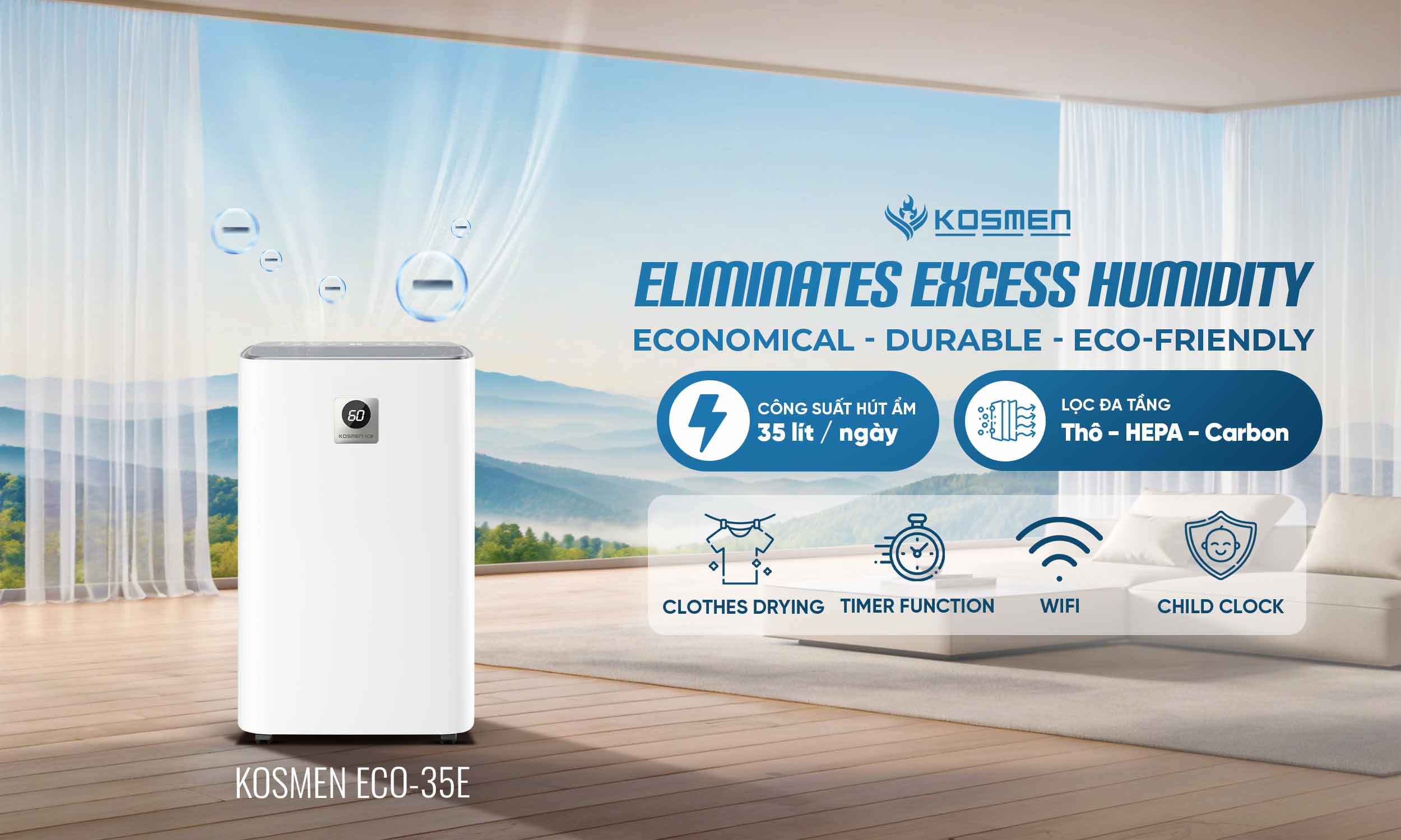The Kosmen ECO-35E offers a dual-function solution, creating a more comfortable and convenient home environment