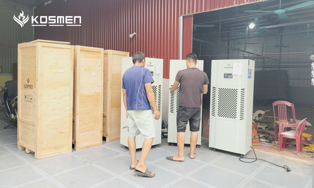 The Kosmen KM-180S industrial dehumidifier keeps the drying area dry and well-ventilated, operating durably and stably 24/7