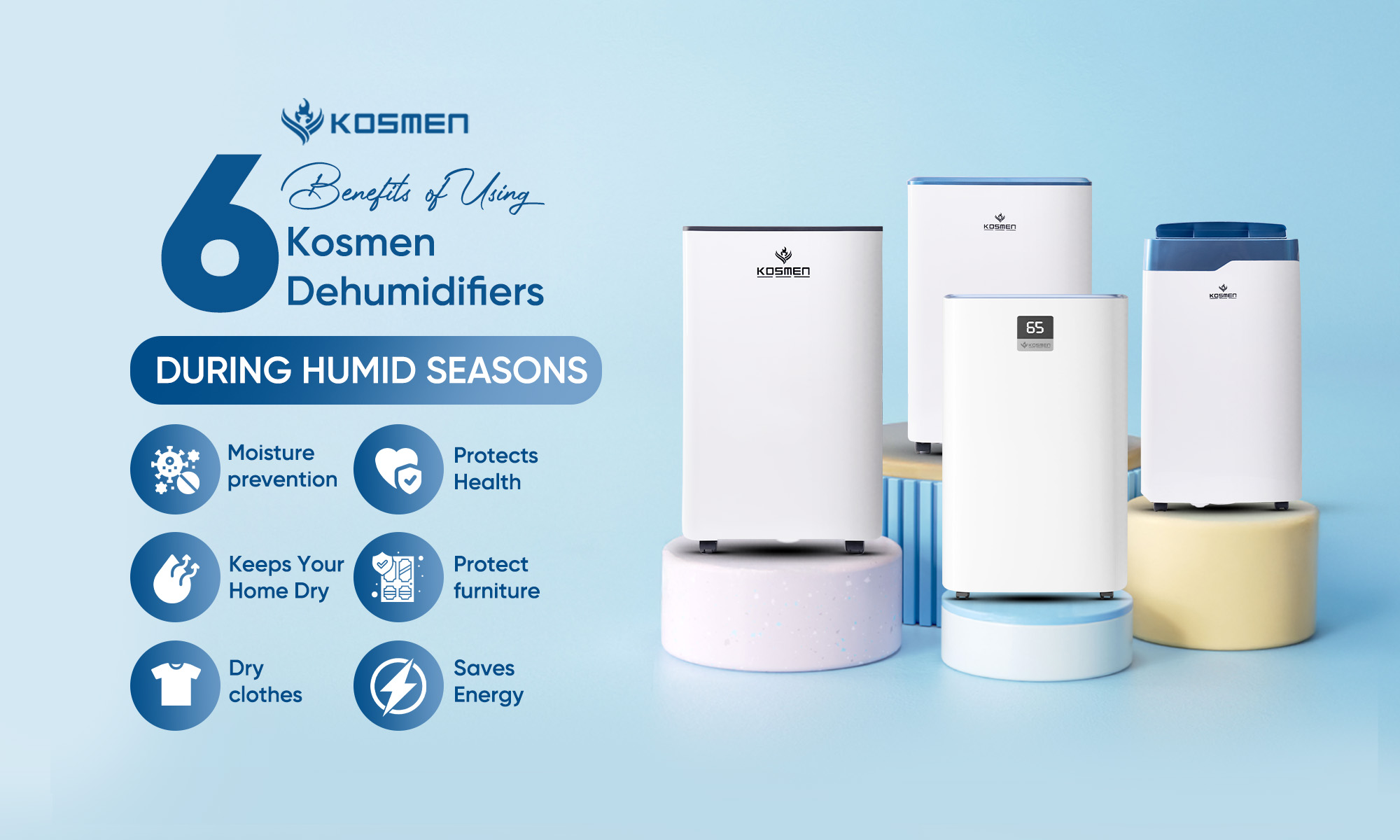 Discover 6 benefits of using Kosmen dehumidifiers during the humid season