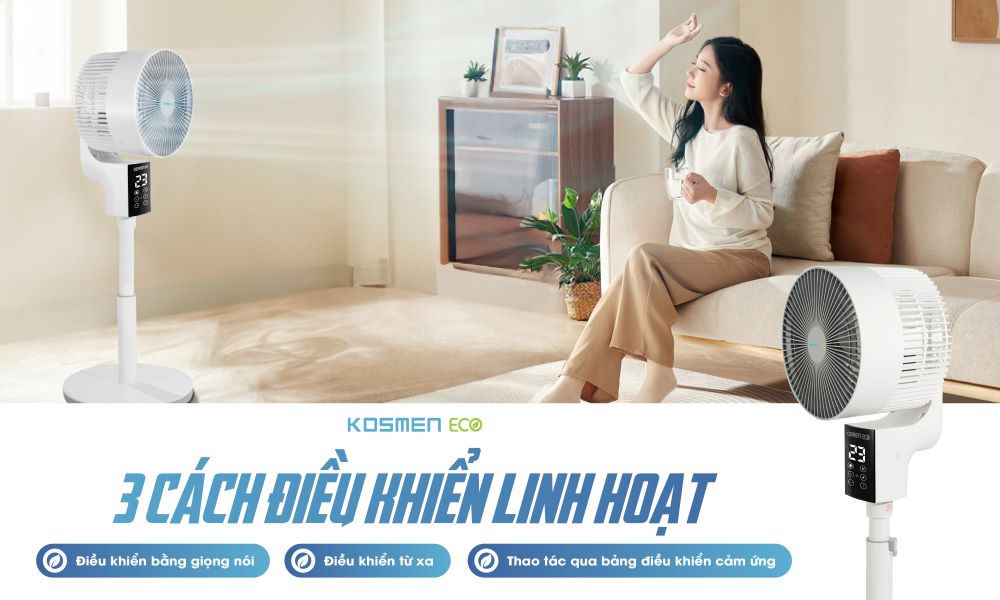 Dễ dàng lựa chọn 3 phương thức điều khiển với quạt thông minh Eco F40AI-W
