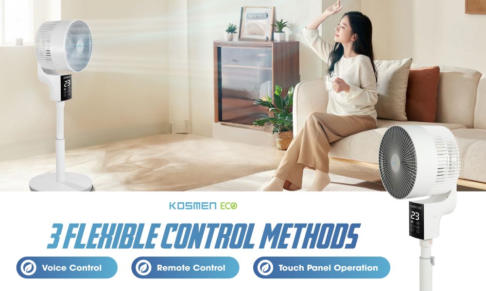 Easily choose between 3 control methods with the Eco F40AI-W smart fan