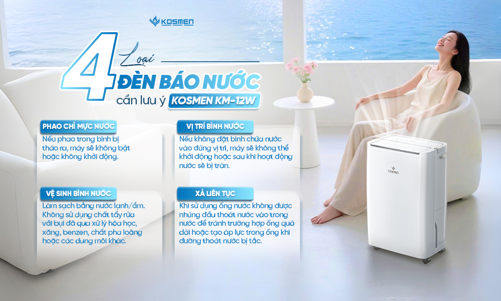 Kosmen KM-12W mang lại cảm gi&aacute;c an t&acirc;m với 4 đ&egrave;n b&aacute;o nước