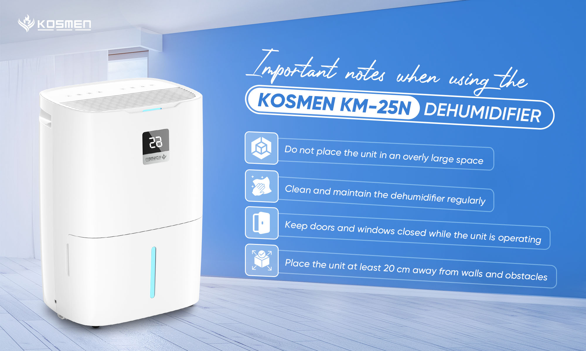 Notes on using the Kosmen KM-25N dehumidifier
