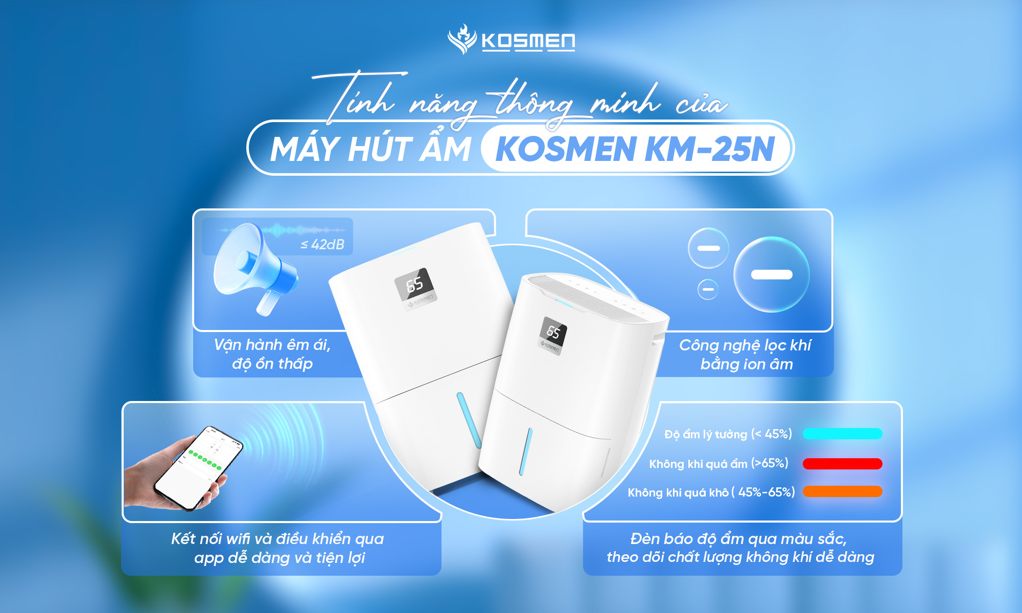 T&iacute;nh năng th&ocirc;ng minh của m&aacute;y h&uacute;t ẩm Kosmen KM-25N