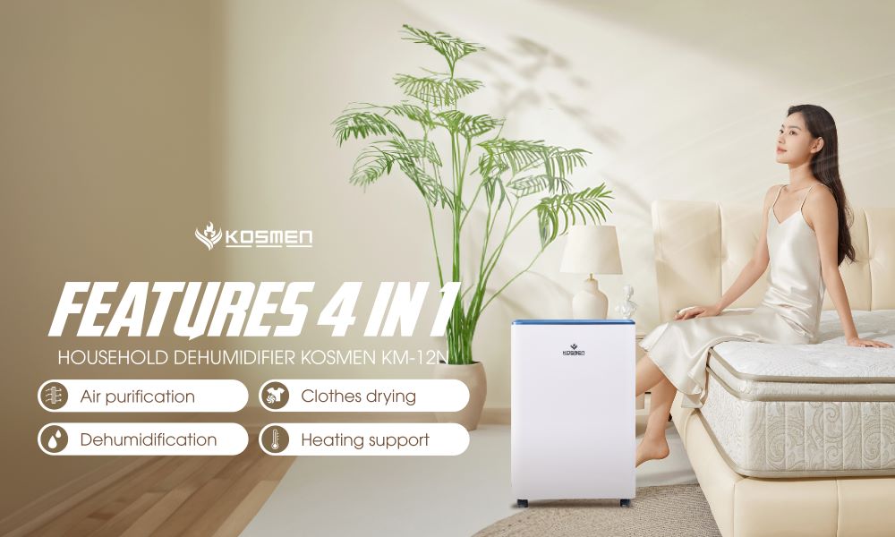 The Kosmen KM-12N Dehumidifier is equipped with 4-in-1 functionality