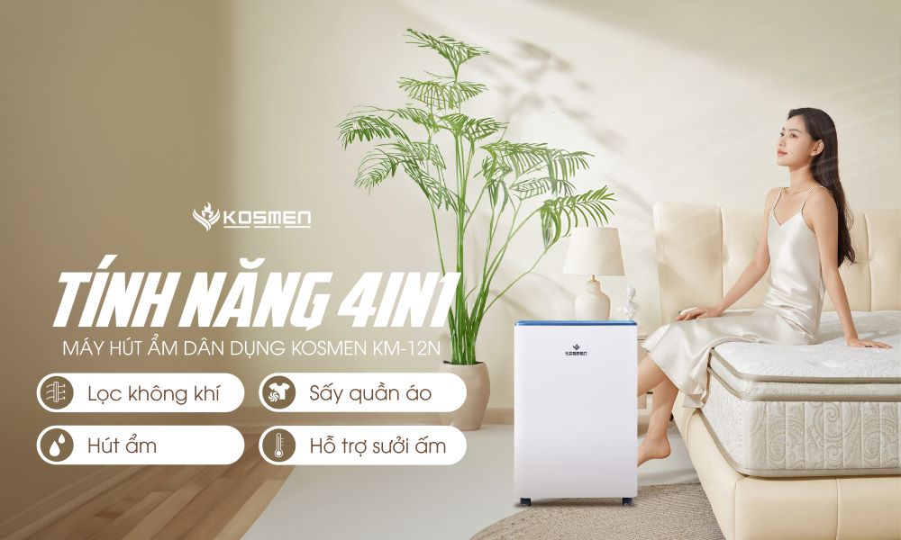 Máy hút ẩm Kosmen KM-12N được tích hợp tính năng 4in1