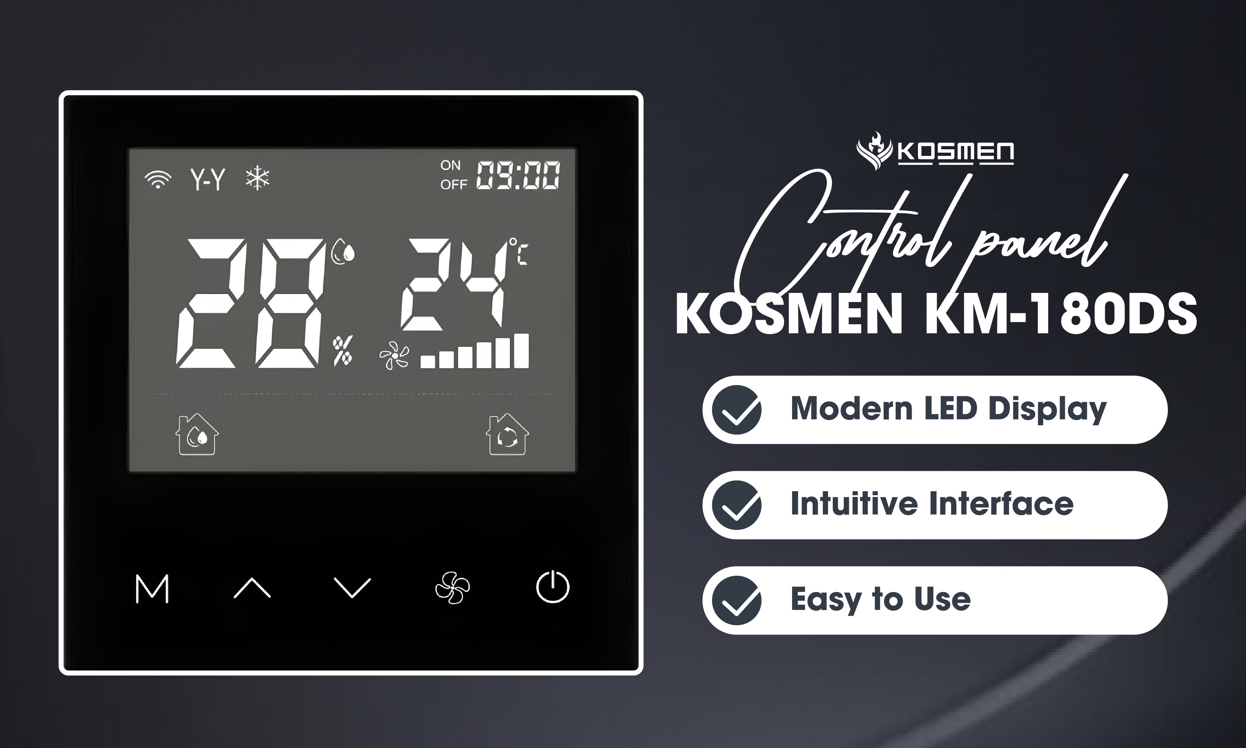 Control panel of the Kosmen KM-180DS ceiling-mounted dehumidifier