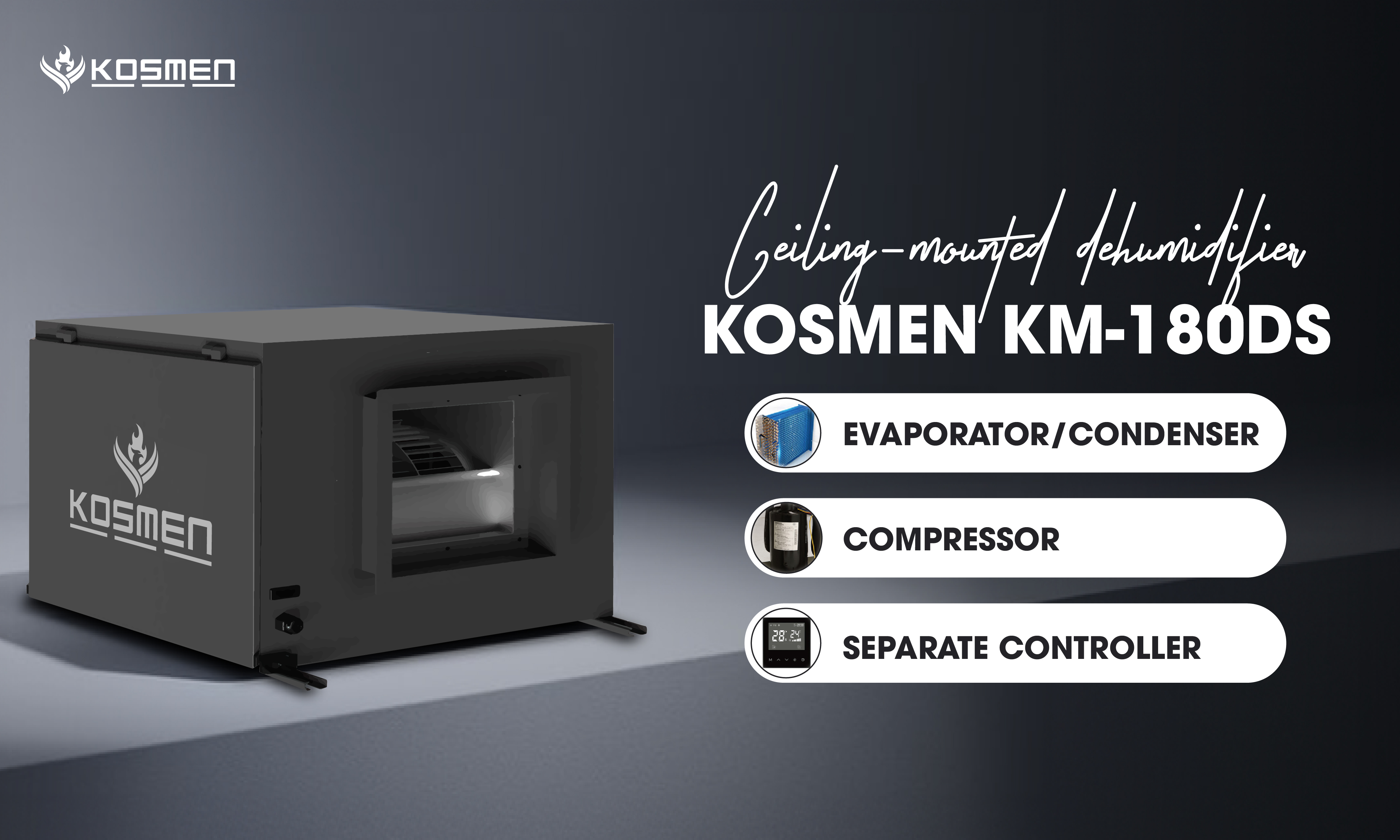 Design of the Kosmen KM-180DS ceiling-mounted dehumidifier