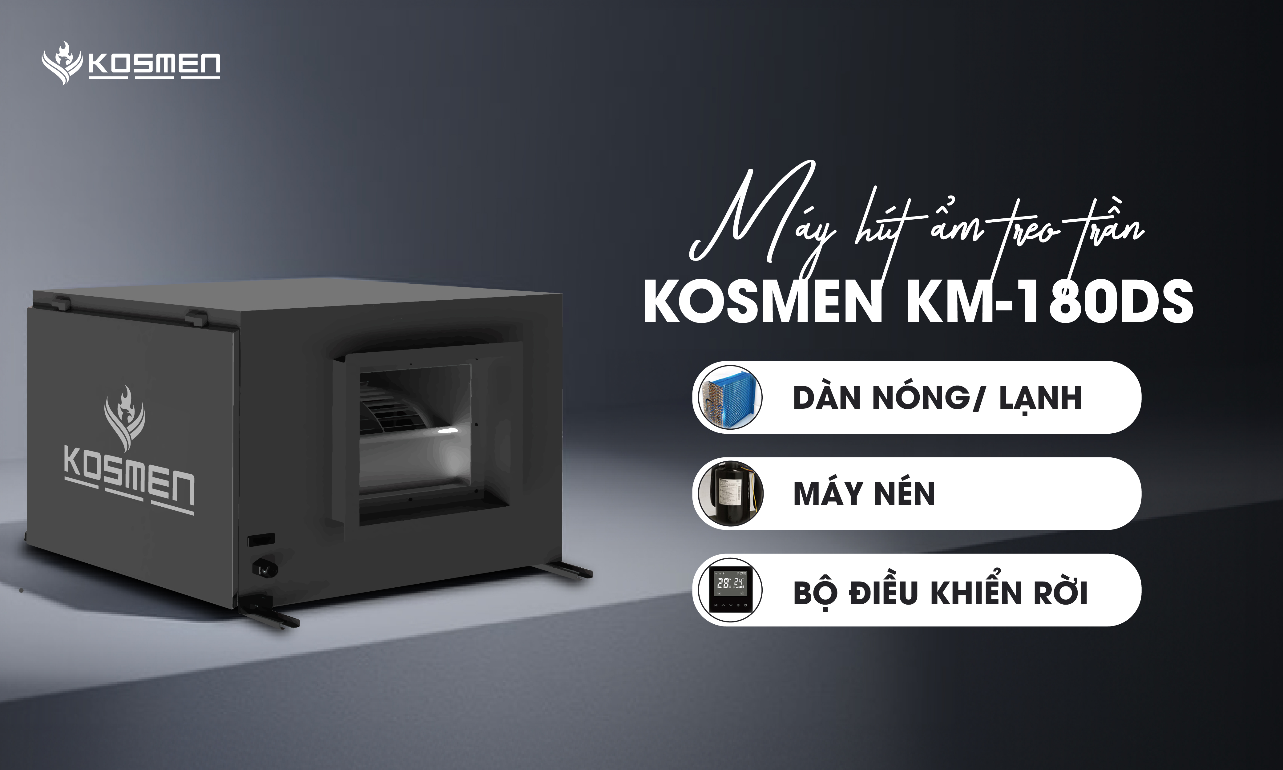 Thiết kế máy hút ẩm treo trần Kosmen KM-180DS