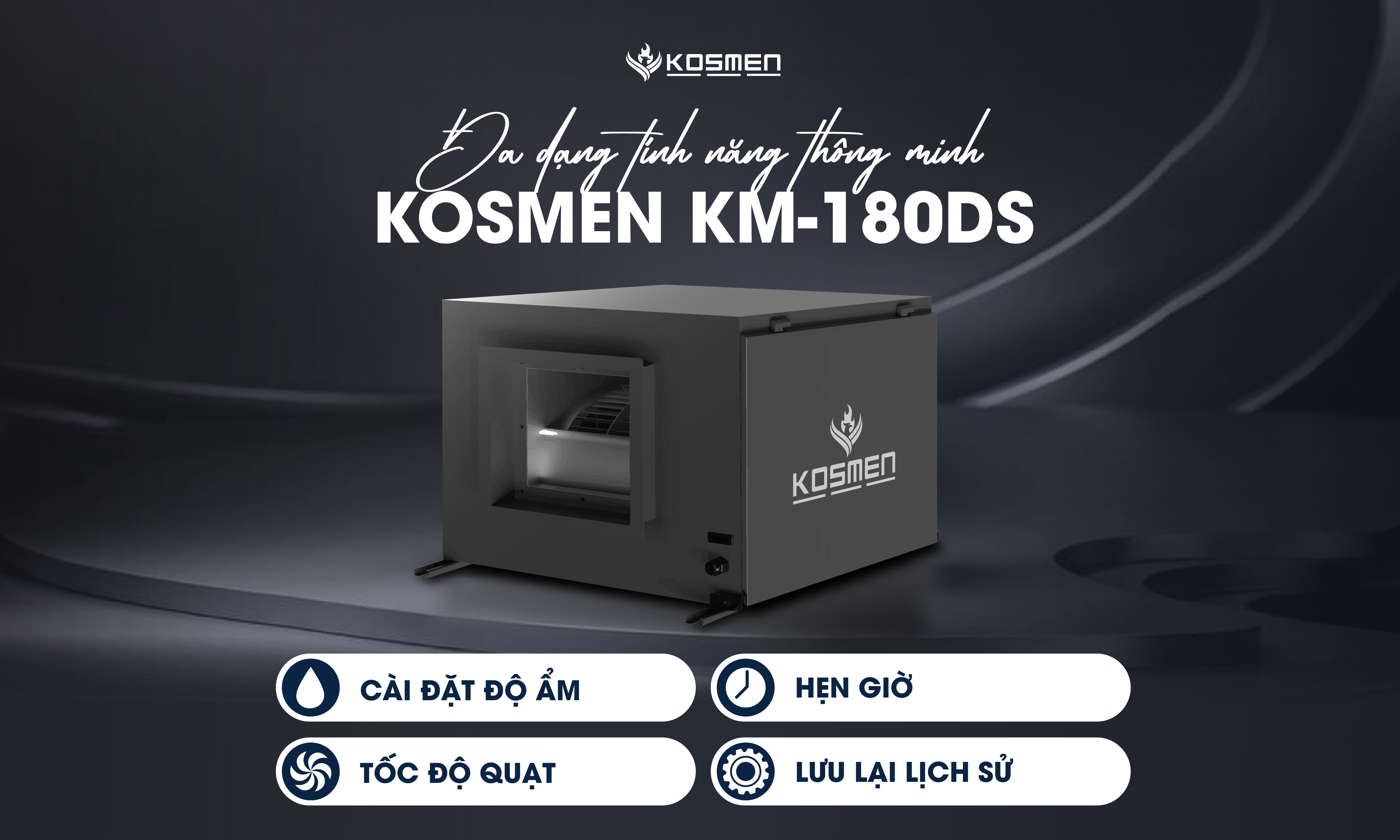 Máy hút ẩm treo trần Kosmen KM-180DS tích hợp đa tính năng