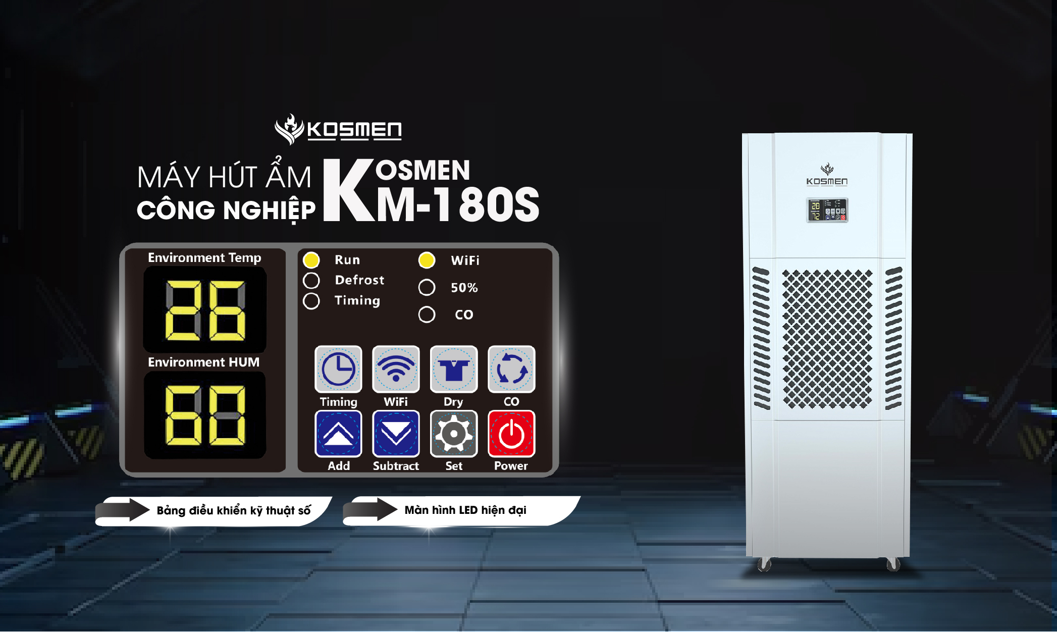 Bảng điều khiển máy hút ẩm Kosmen KM-180S