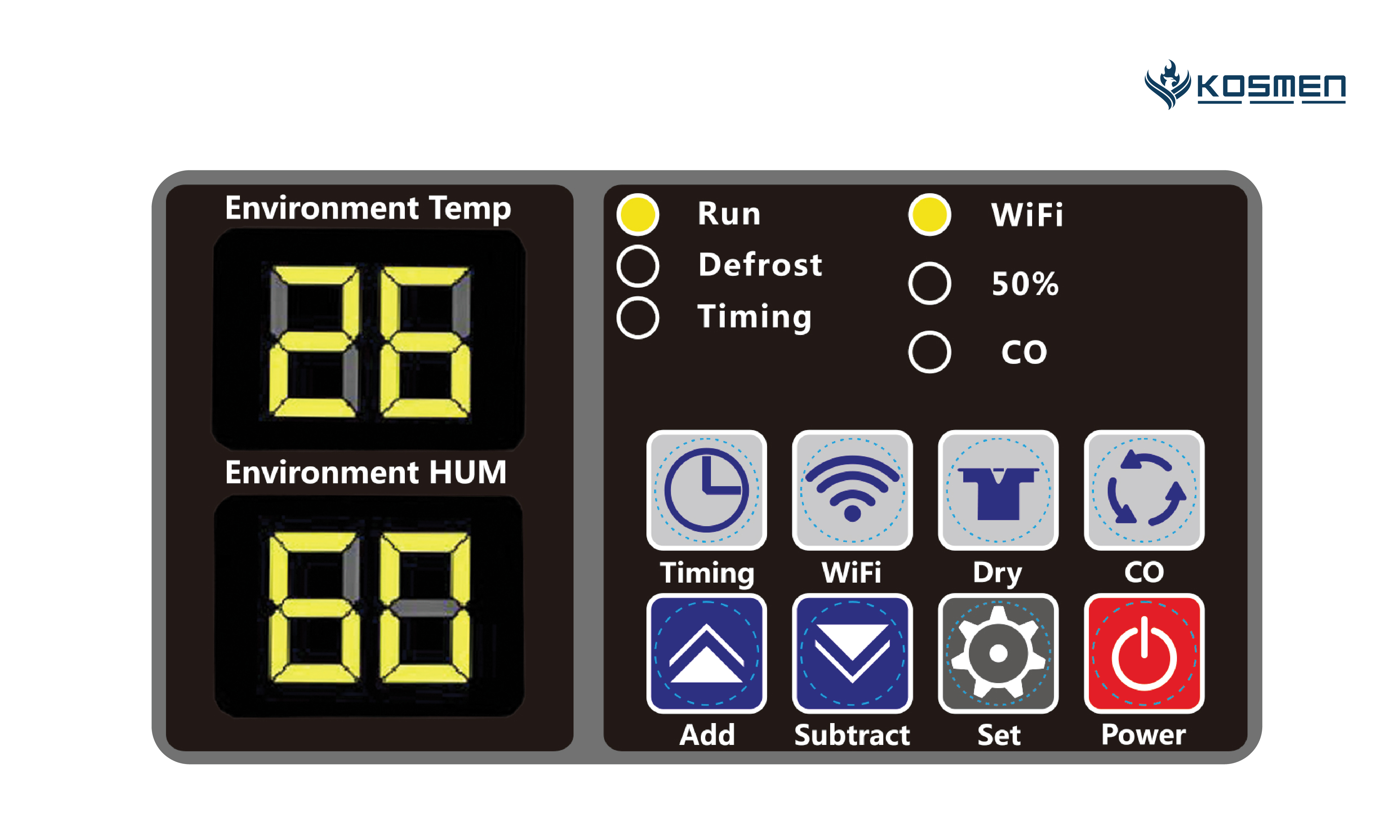 Control panel of the Kosmen KM-210S dehumidifier