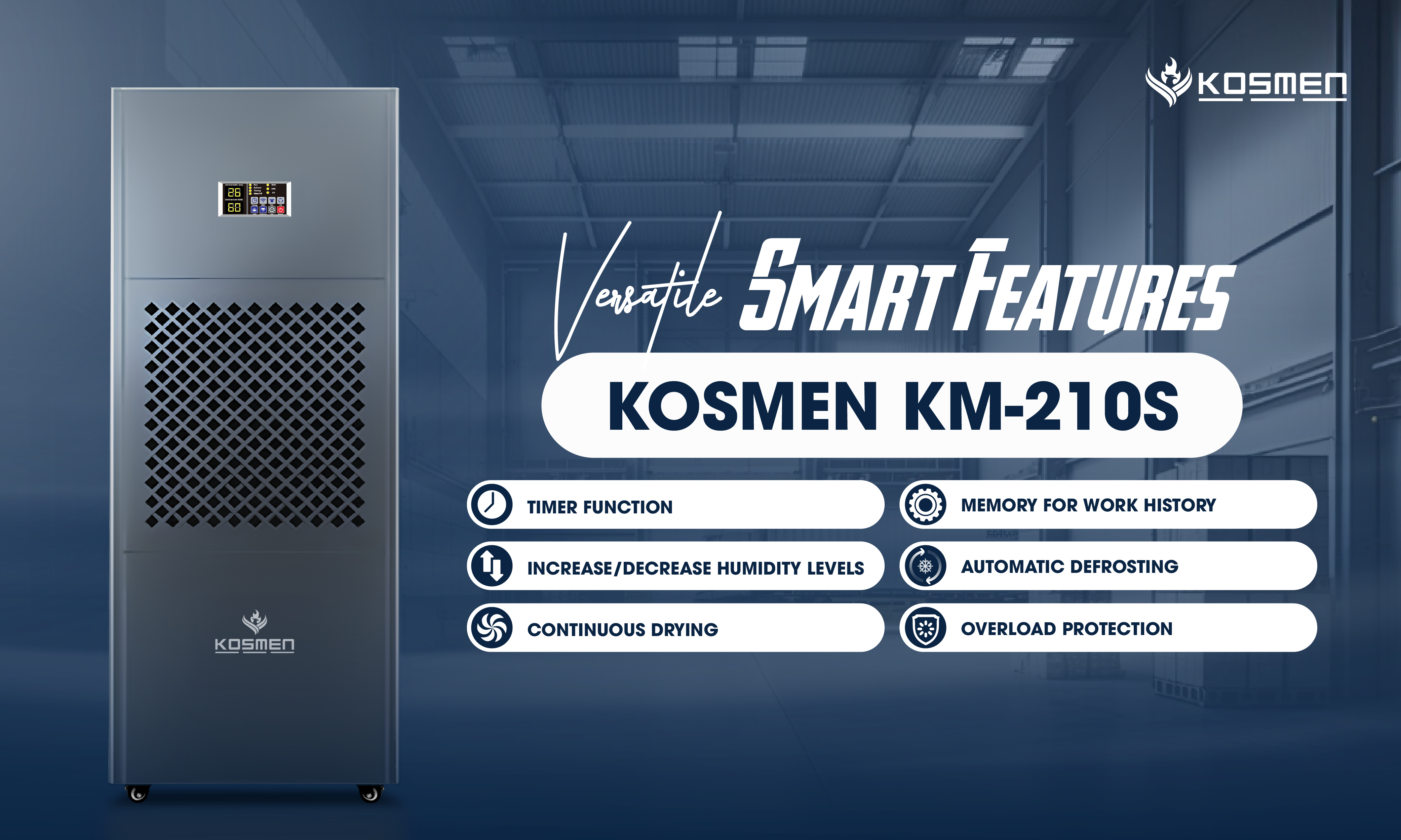 Key features of the Kosmen KM-210S dehumidifier