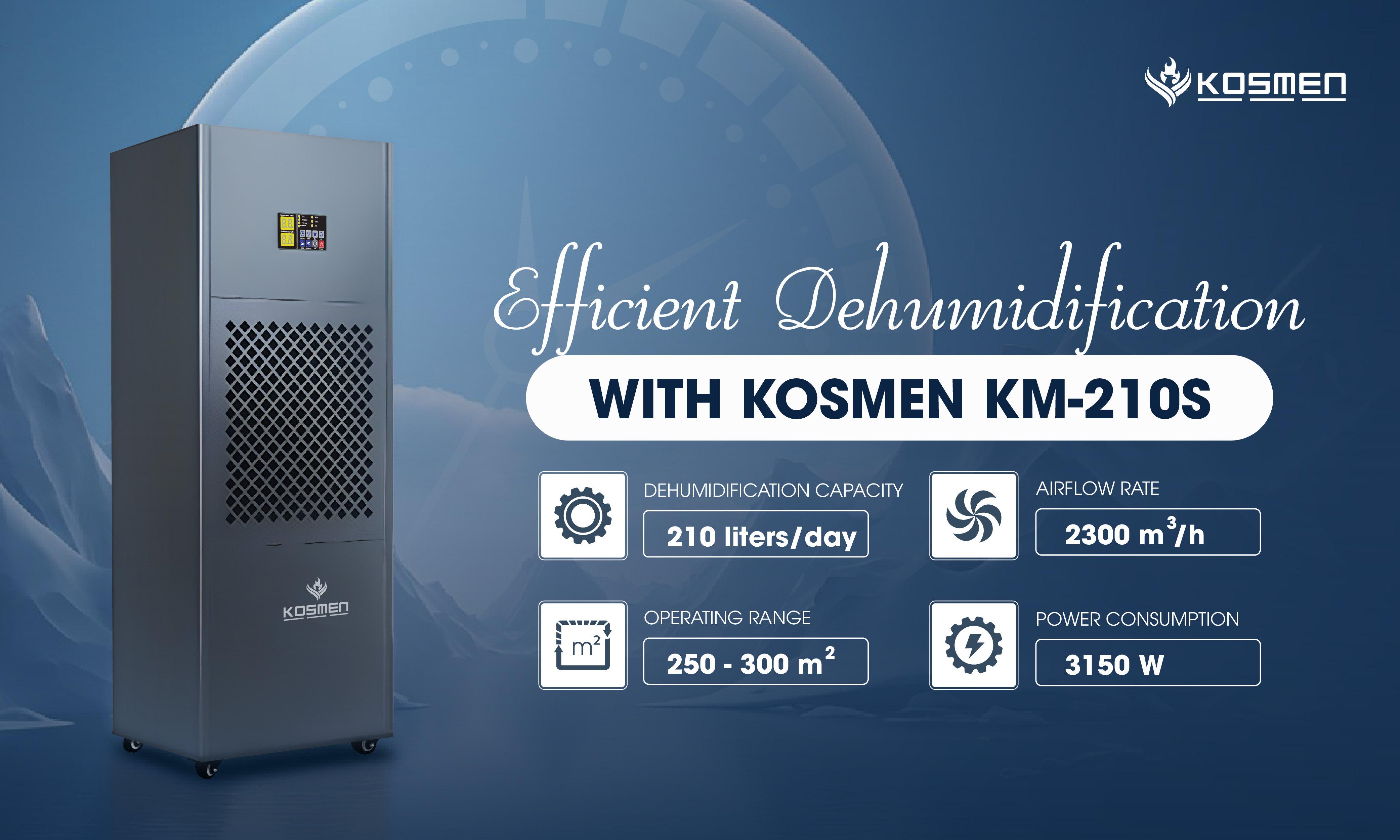 Technical specifications of the Kosmen KM-210S dehumidifier