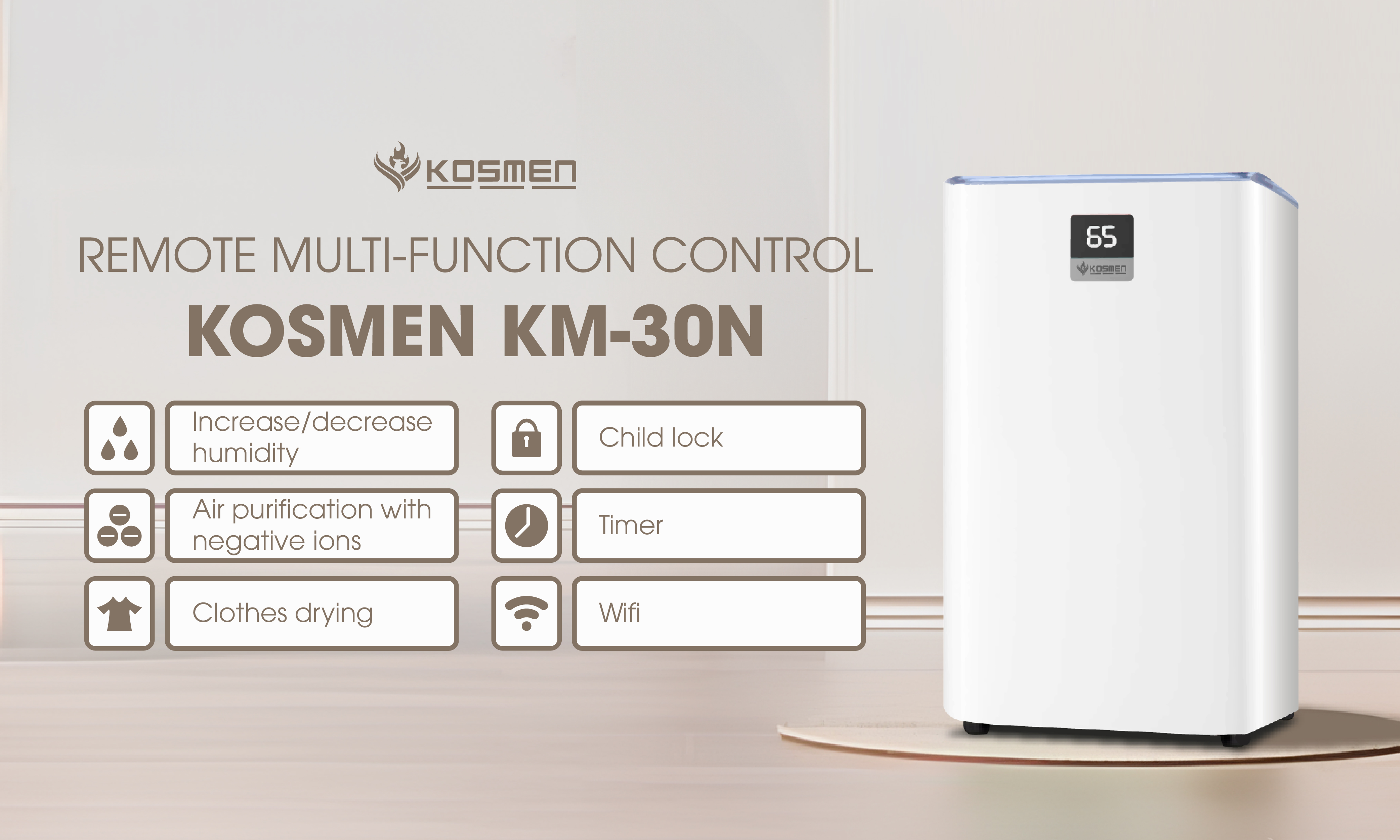 Wifi connectivity feature of Kosmen KM-30N air purifying dehumidifier