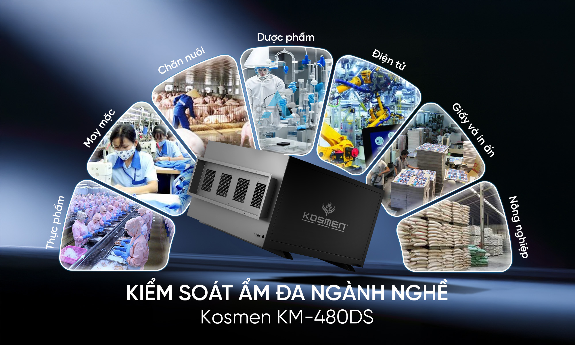 Máy hút ẩm âm trần Kosmen KM-480DS ứng dụng xử lý ẩm đa ngành nghề