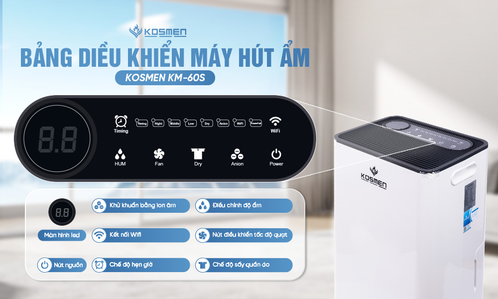 Bảng điều khiển máy hút ẩm Kosmen KM-60S