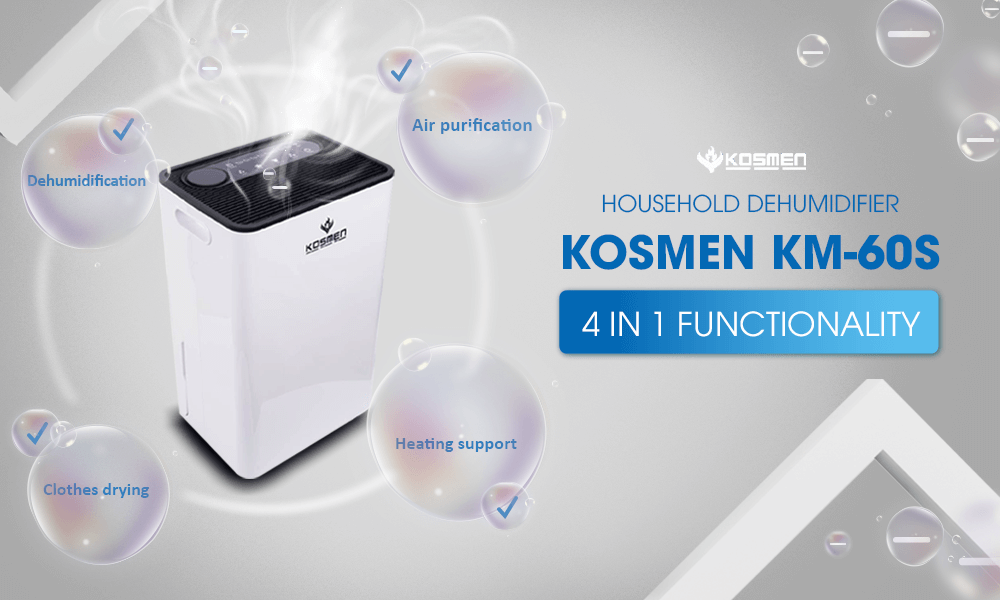 The Kosmen KM-60S Dehumidifier is equipped with 4-in-1 functionality