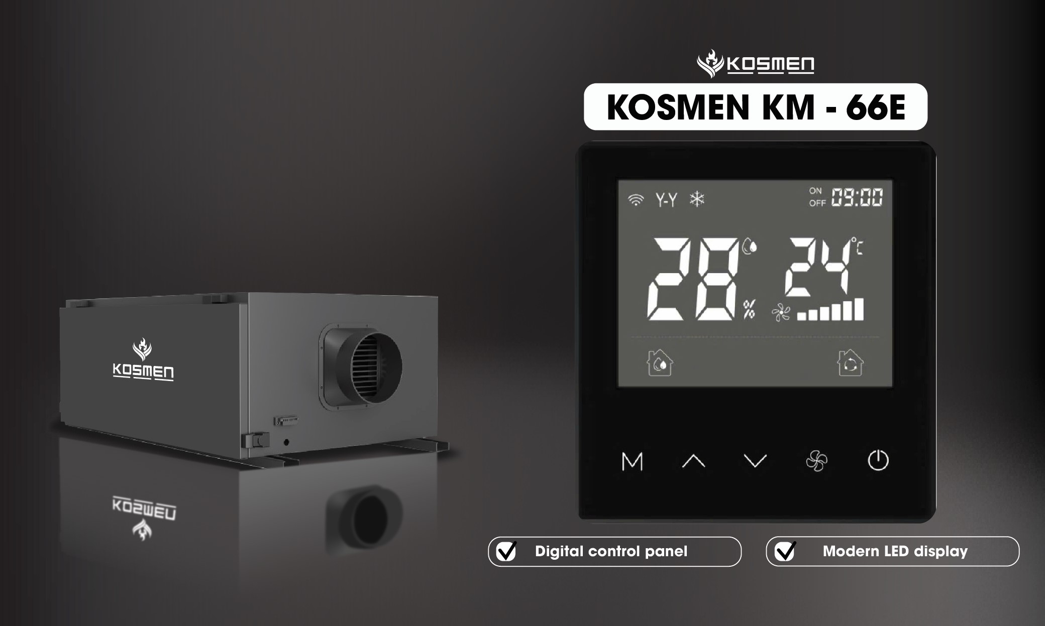 touch-control-panel-of-the-kosmen-km-66e-ceiling-mounted-dehumidifier