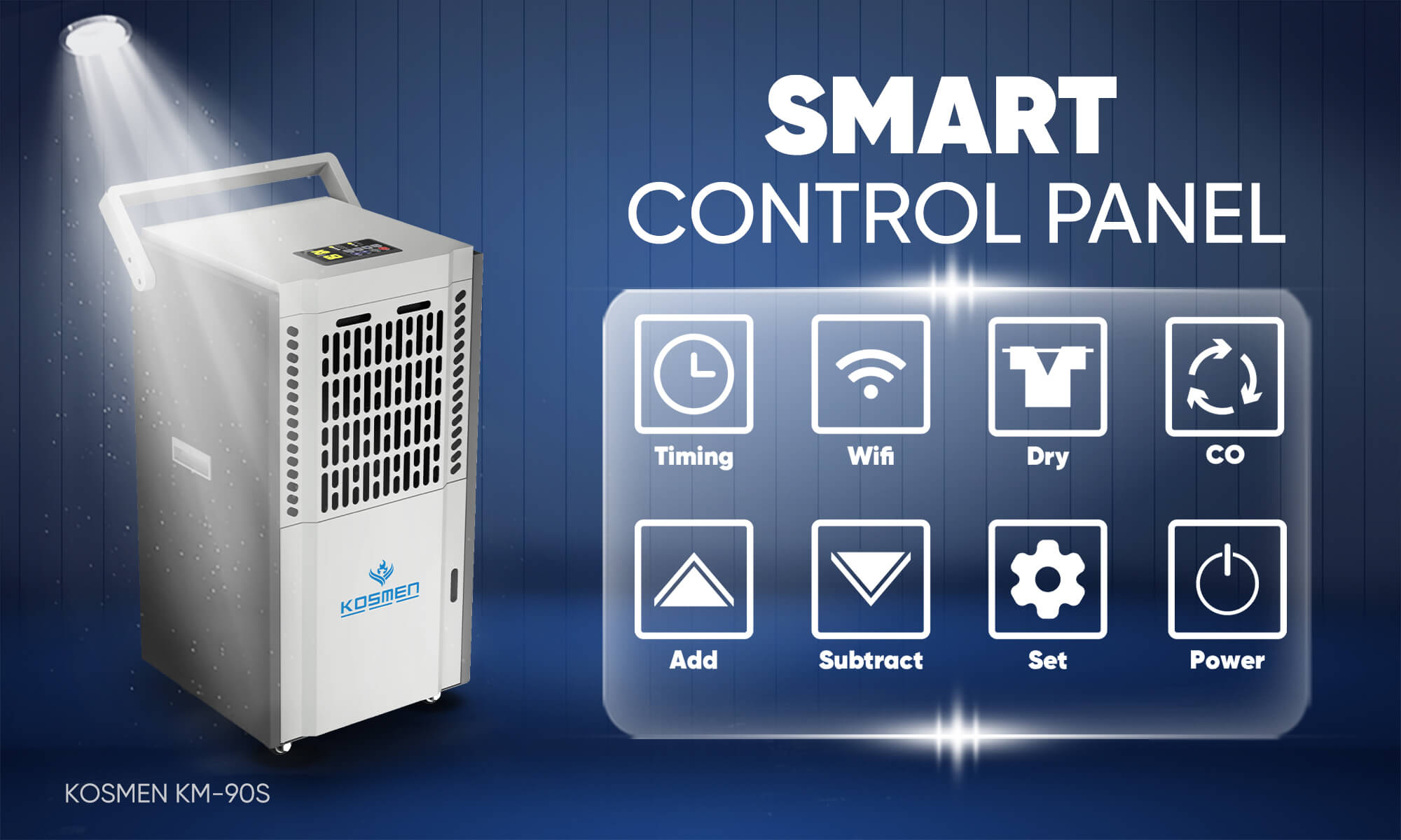 Kosmen KM-90S Industrial Dehumidifier with Smart, Easy-to-Use Control Panel