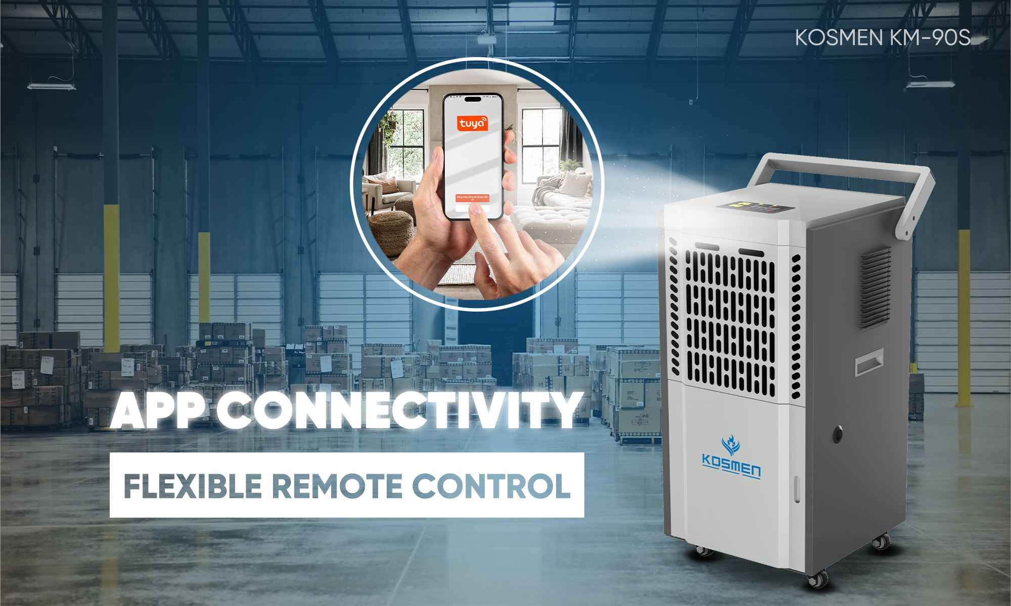 Kosmen KM-90S Dehumidifier Equipped with WiFi Connectivity for Remote Control, Optimizing Usage Efficiency