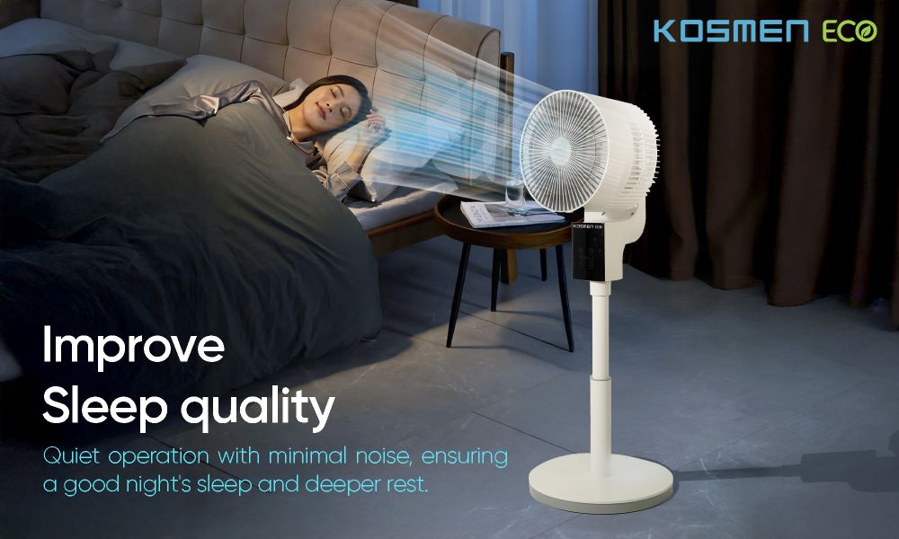 The ECO-F40AI-W smart fan operates quietly with low noise levels