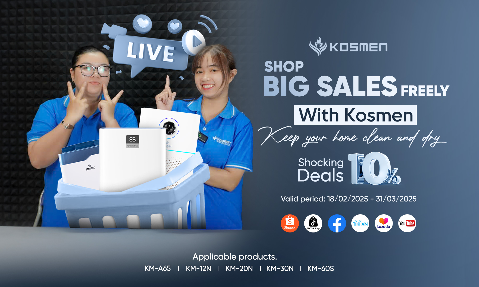 Kosmen offers a 10% discount on various products during multi-platform livestreams.