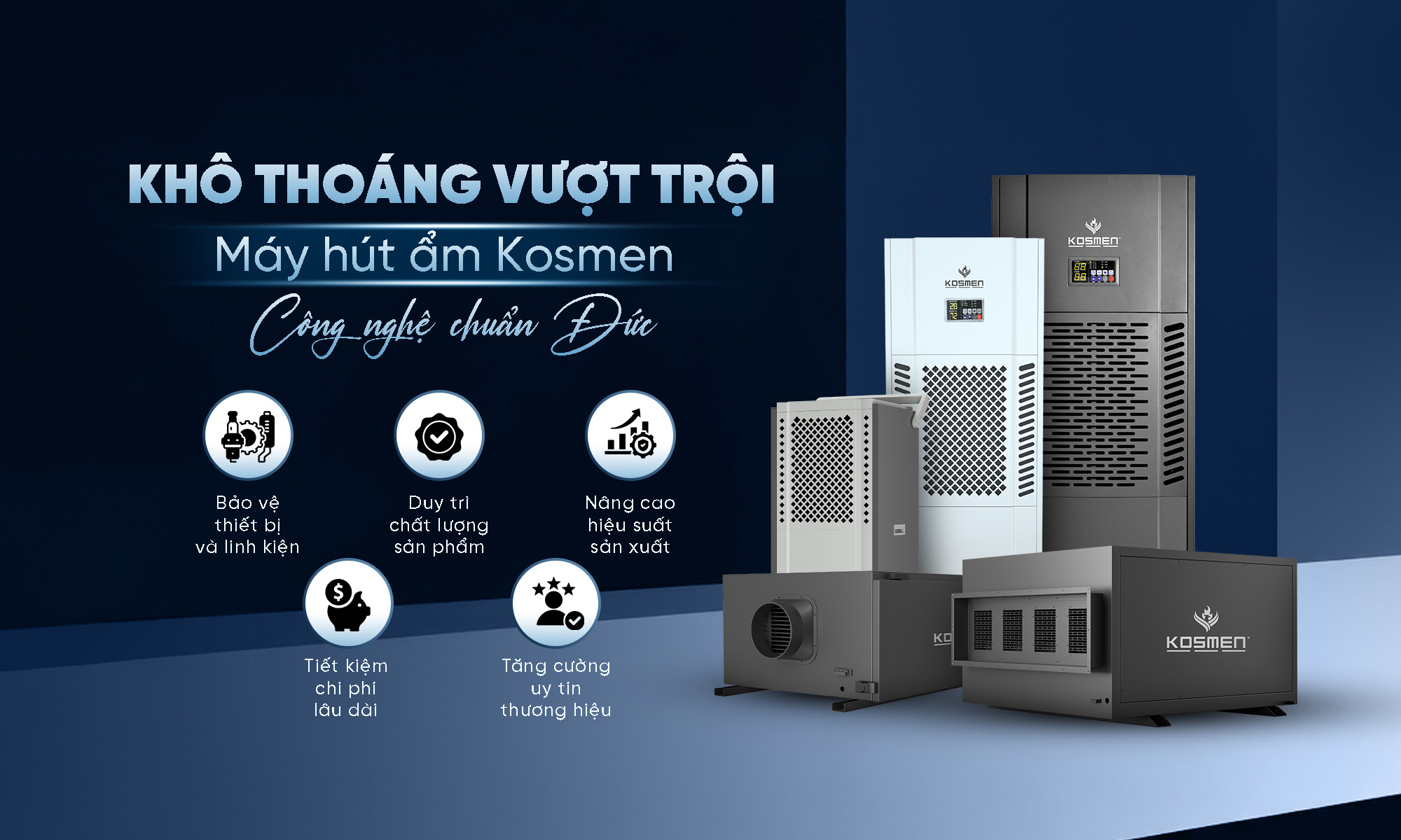 Máy hút ẩm Kosmen với công nghệ hút ẩm chuẩn Đức