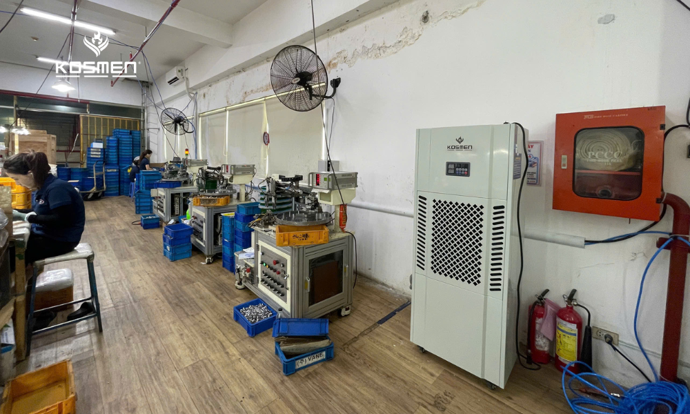 The Kosmen KM-180S dehumidifier controls humidity in the large NG inspection room