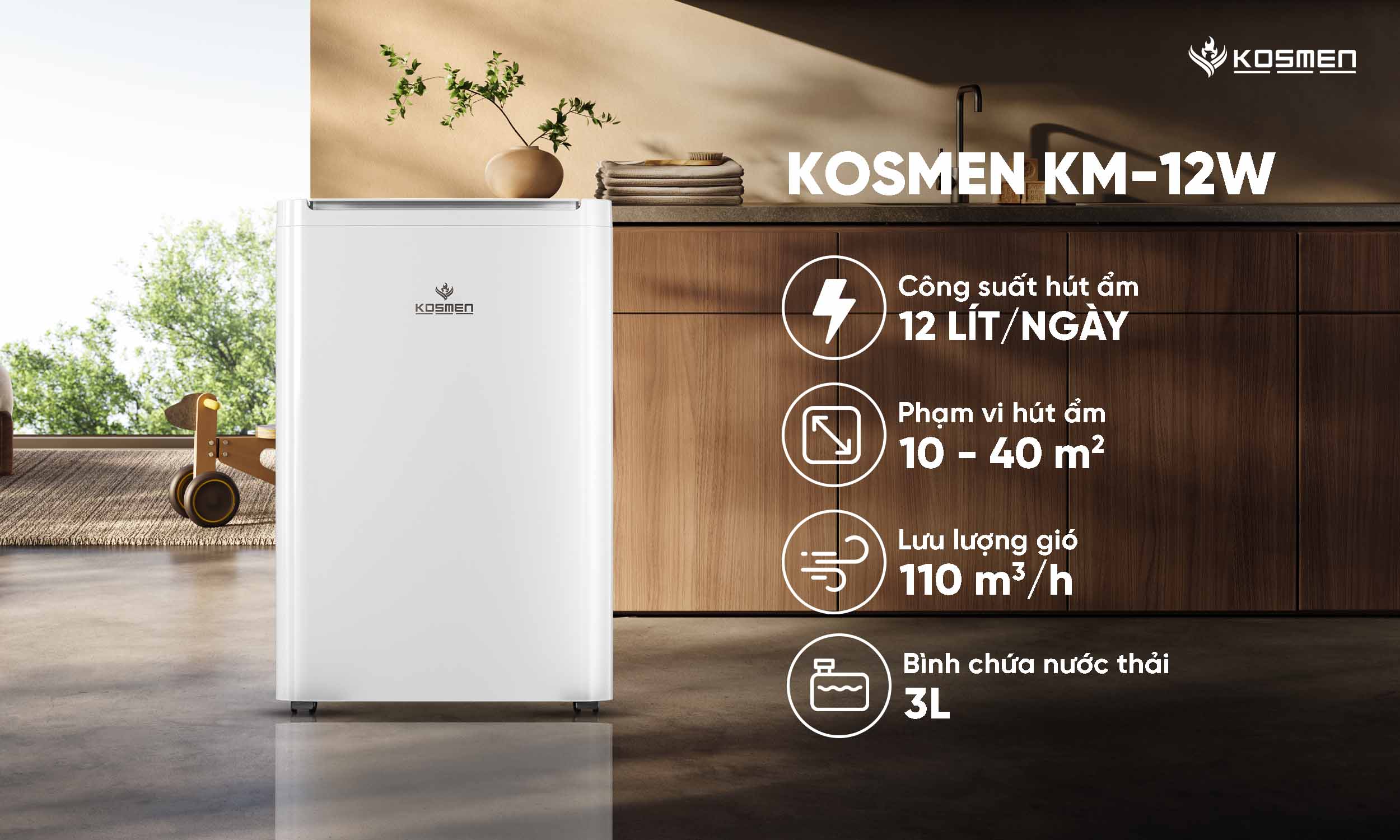 Kosmen KM-12W kiểm soát ẩm hiệu quả cho các không gian nhỏ