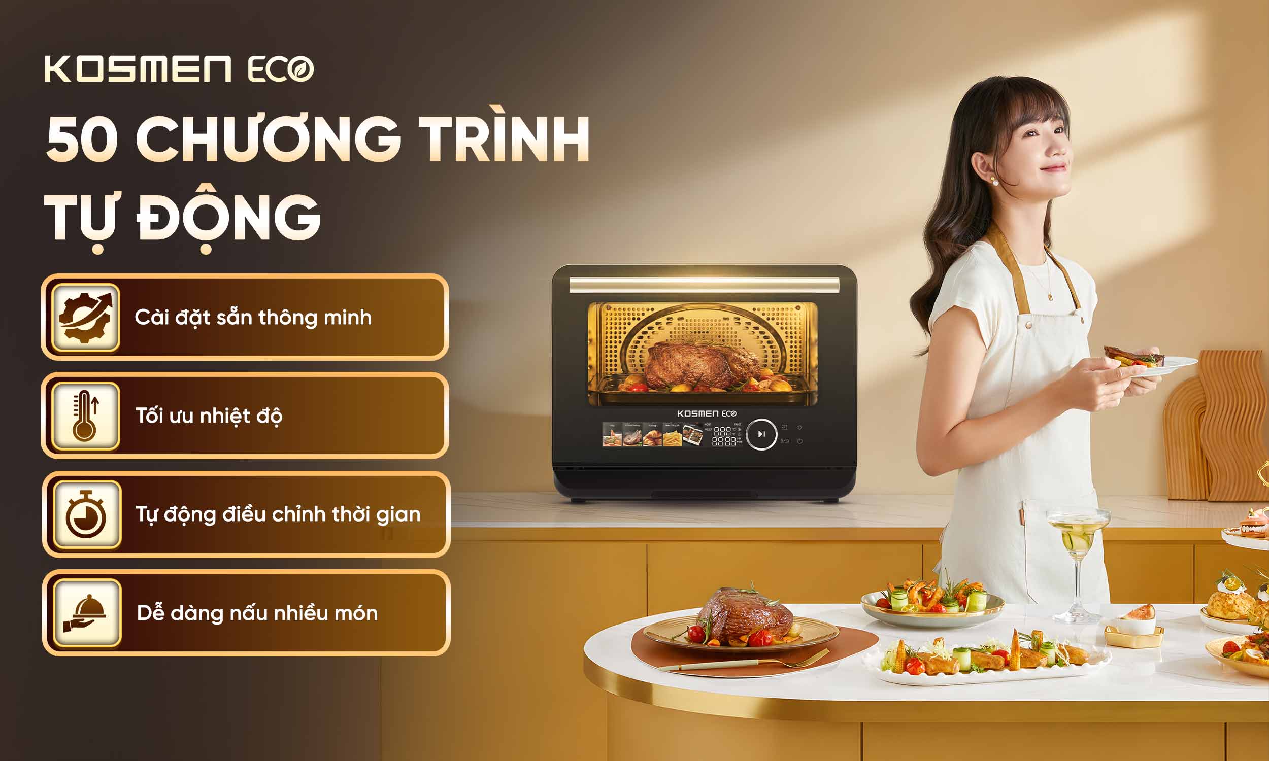 Nồi chiên hơi nước Kosmen Eco được trang bị 50 chương trình nấu tự động, sẵn sàng chế biến đa dạng món ăn