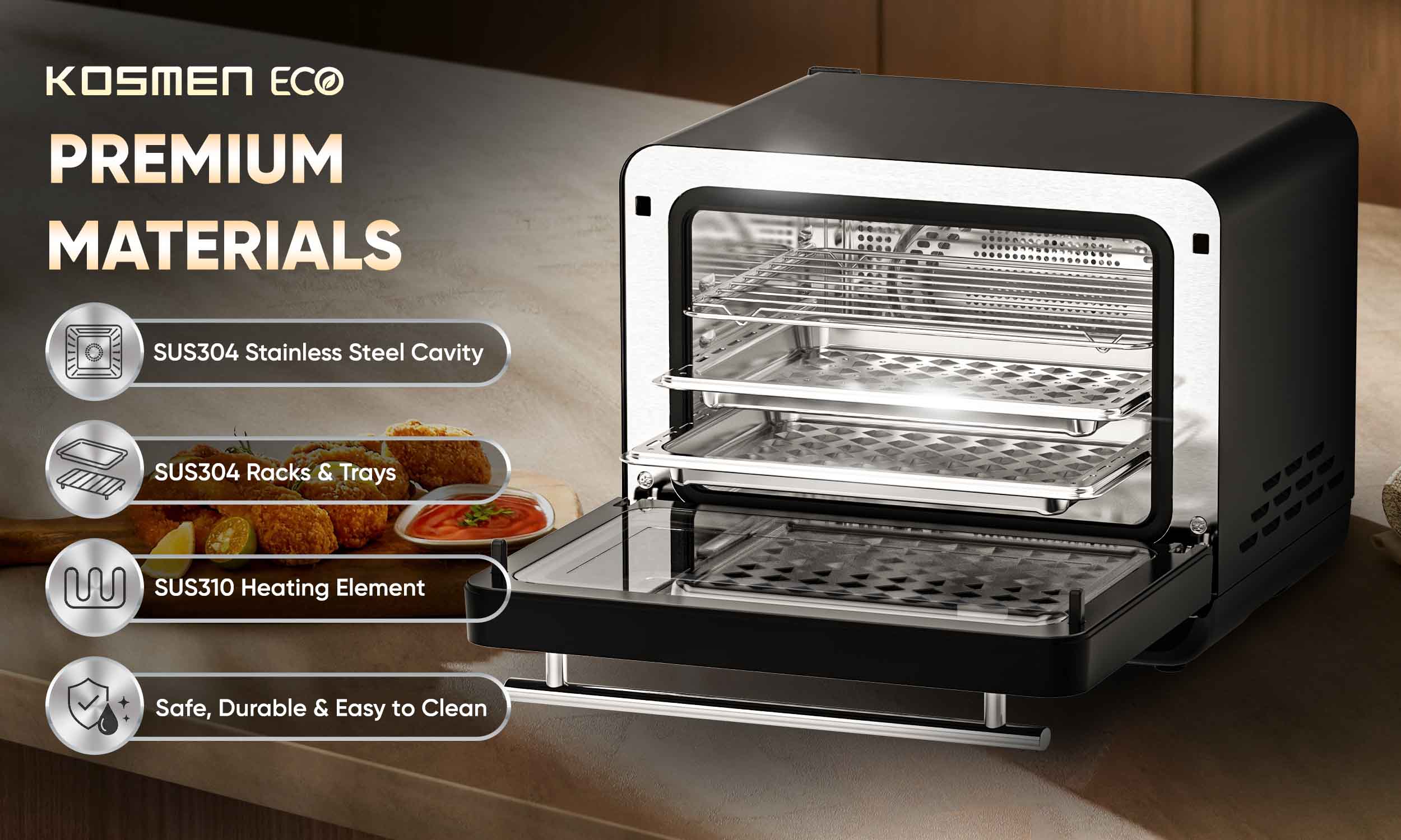 The ECO-23B is made from premium stainless steel, ensuring durability and safety for everyday use