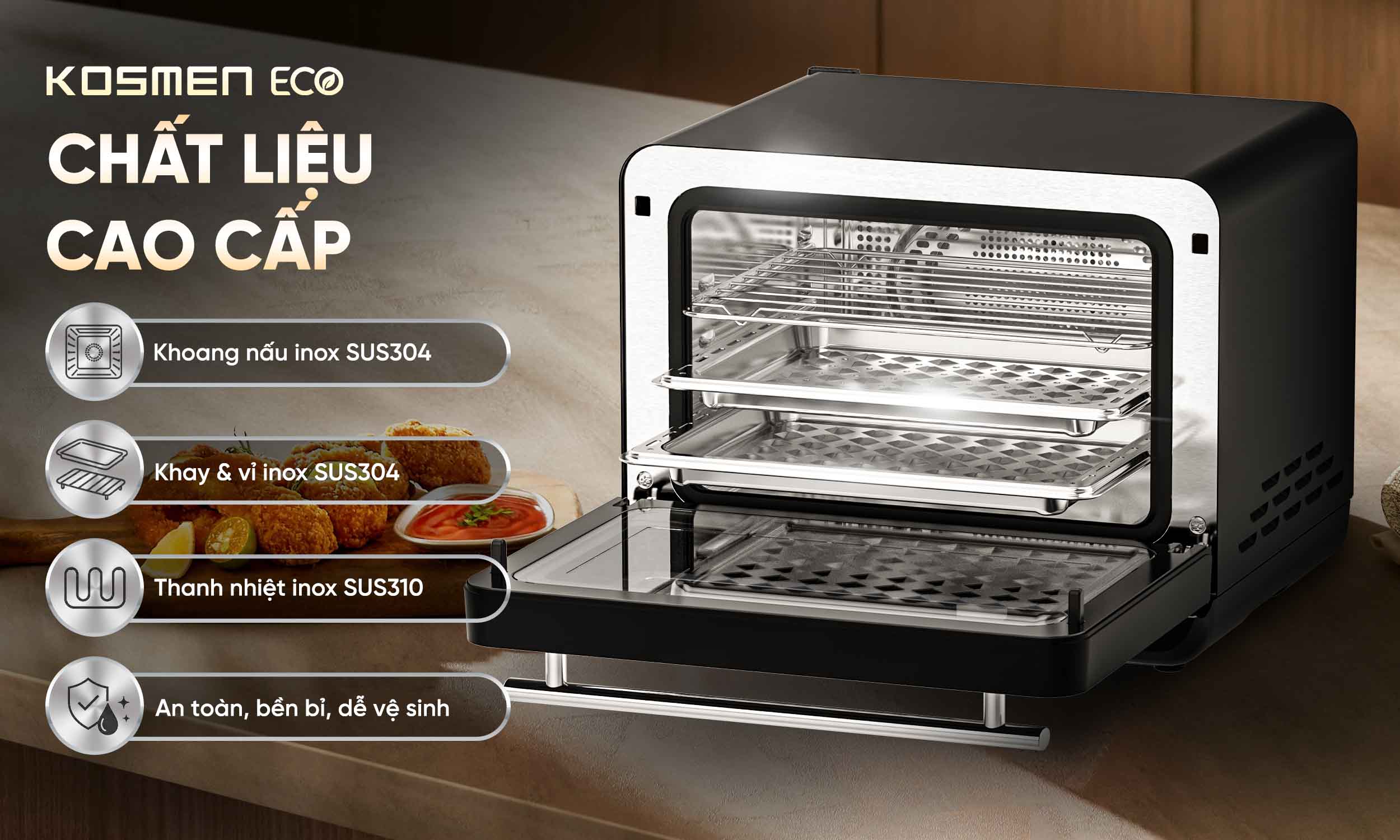 ECO-23B được l&agrave;m từ chất liệu inox cao cấp, an to&agrave;n cho sức khỏe người d&ugrave;ng