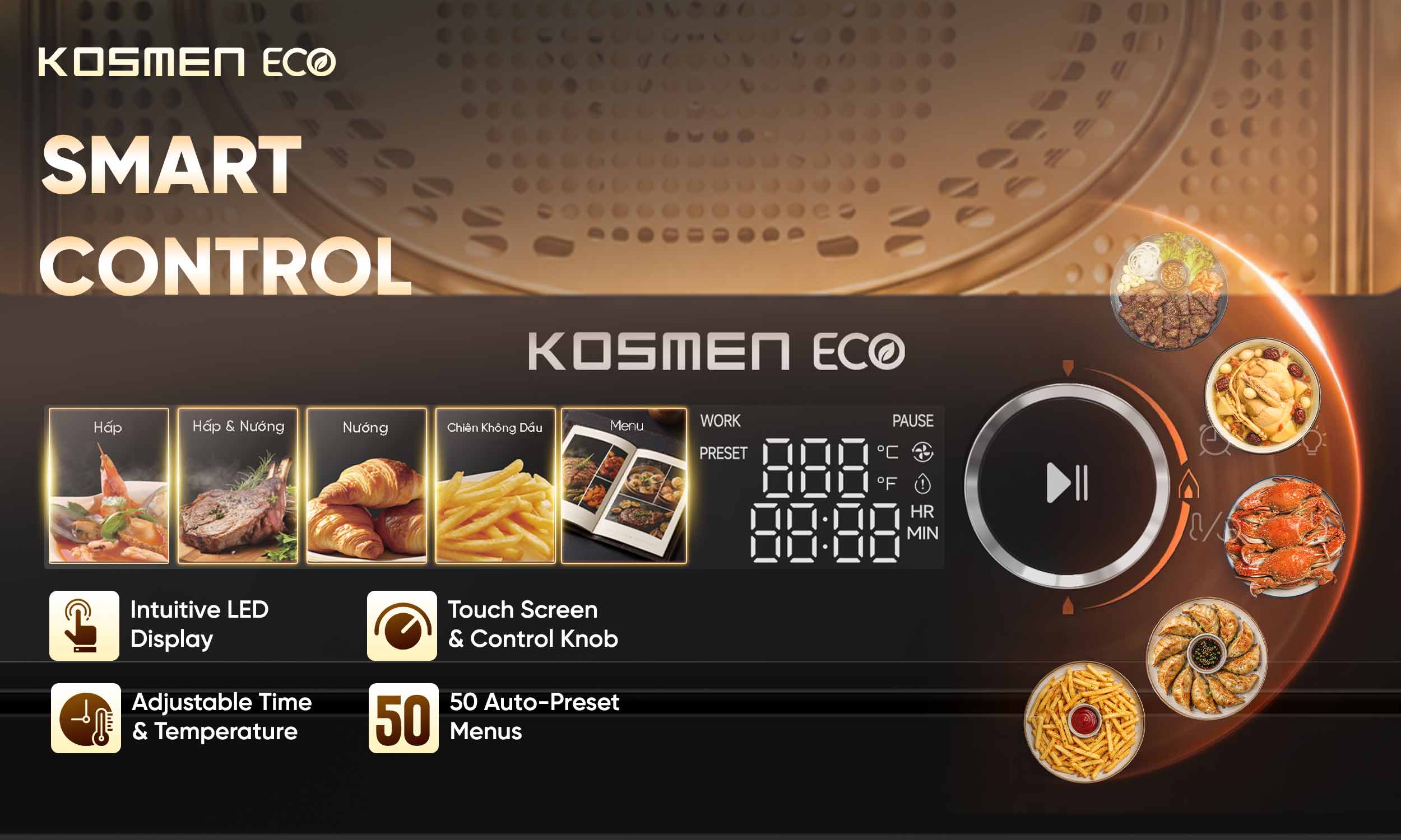 The ECO-23B is equipped with an intelligent control system, combining an LED touch display with a convenient rotary knob for intuitive operation
