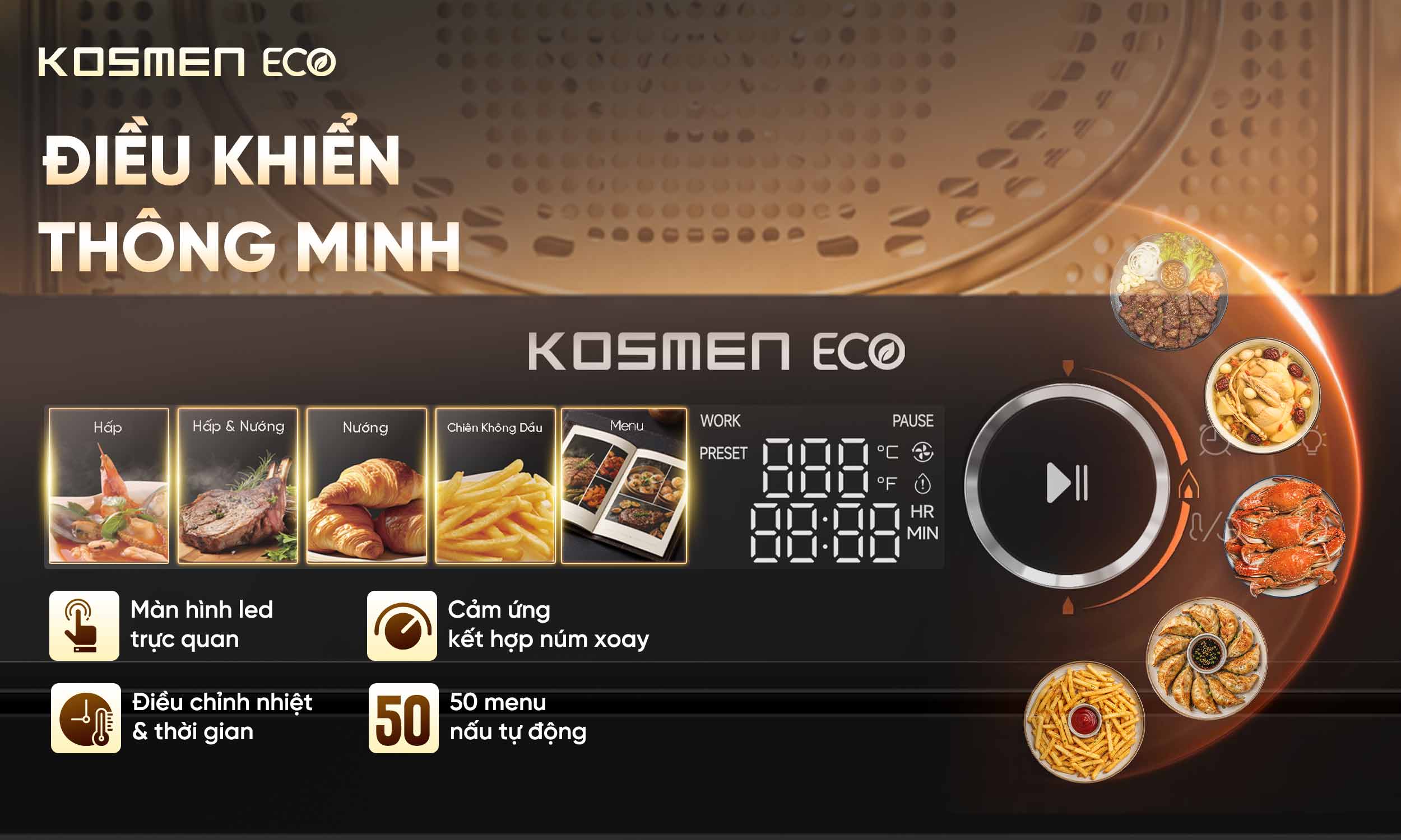 ECO-23B được trang bị hệ điều khiển th&ocirc;ng minh khi kết hợp điều khiển cảm ứng c&ugrave;ng n&uacute;m vặn xoay tiện lợi