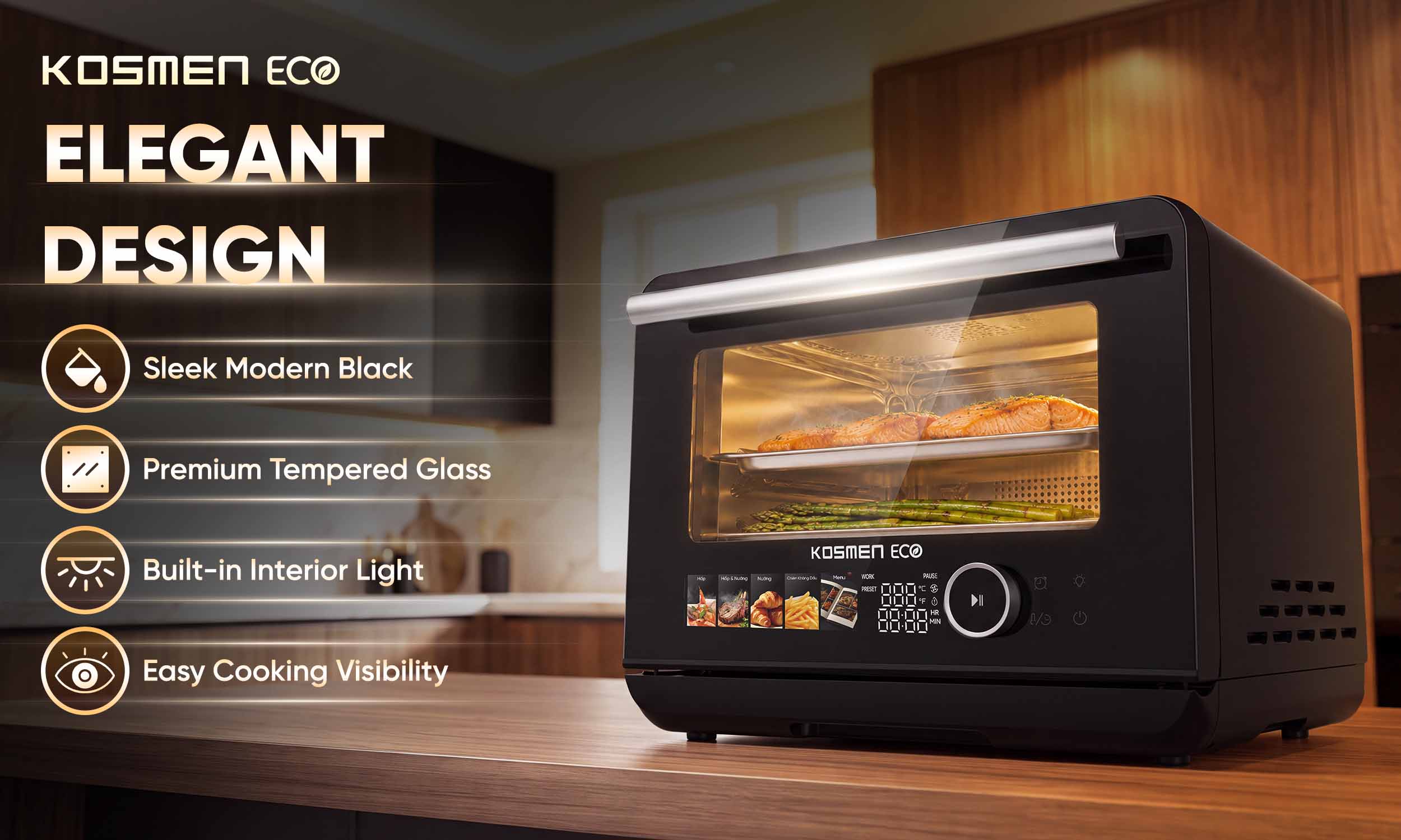 The ECO-23B boasts an elegant design that complements any kitchen interior