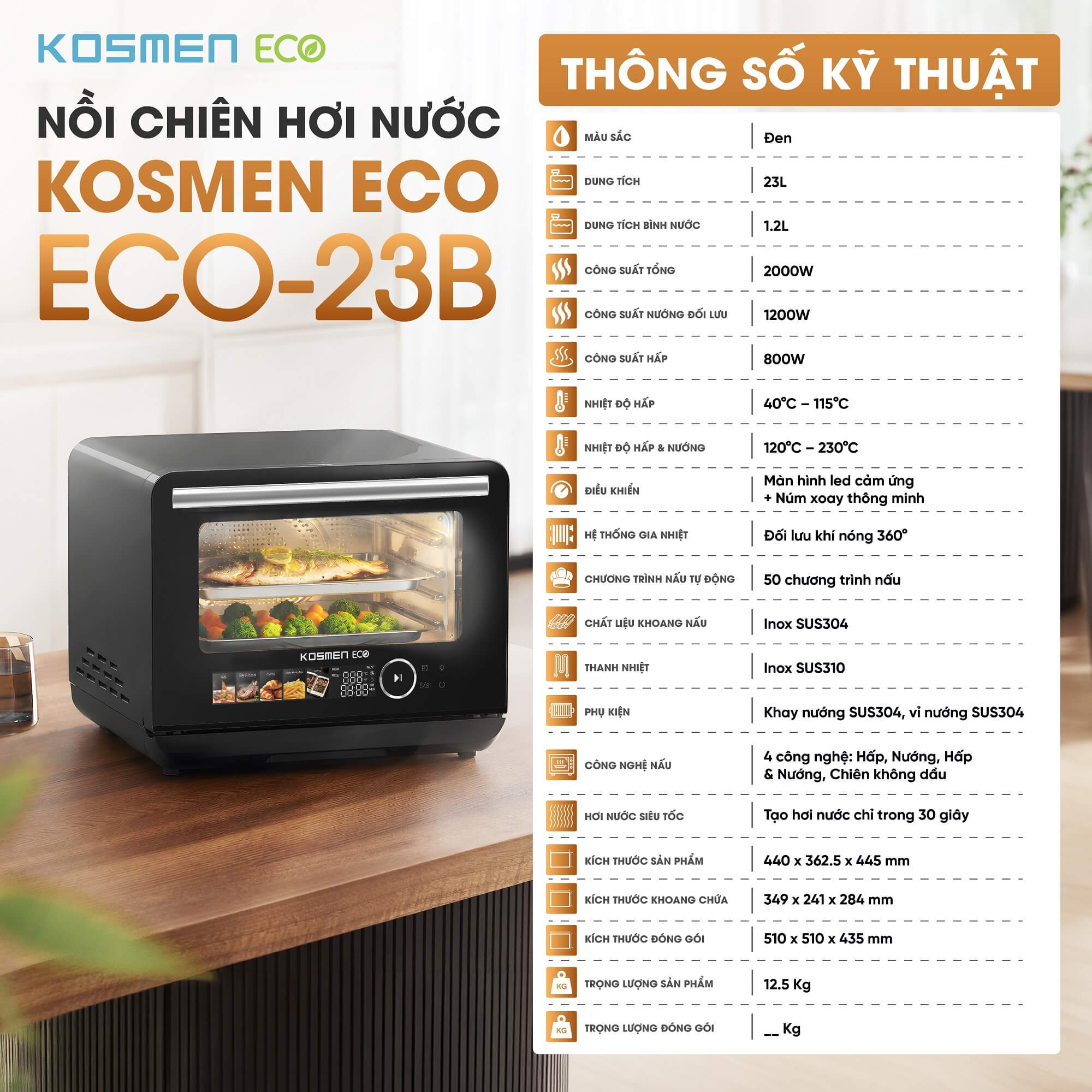 Nồi chiên hơi nước Kosmen Eco ECO-23B