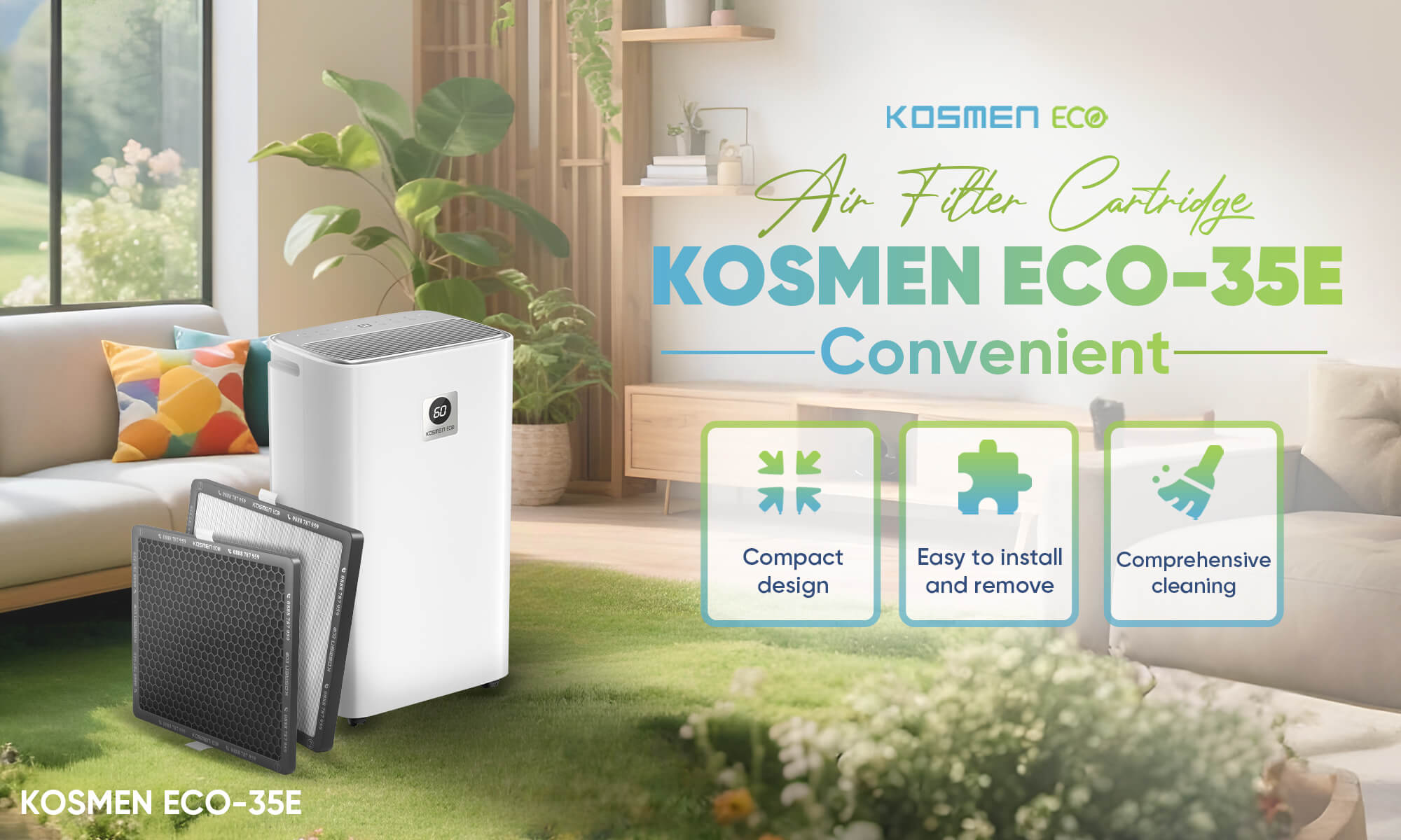 The Kosmen ECO-35E filter cartridge is designed to be compact and convenient