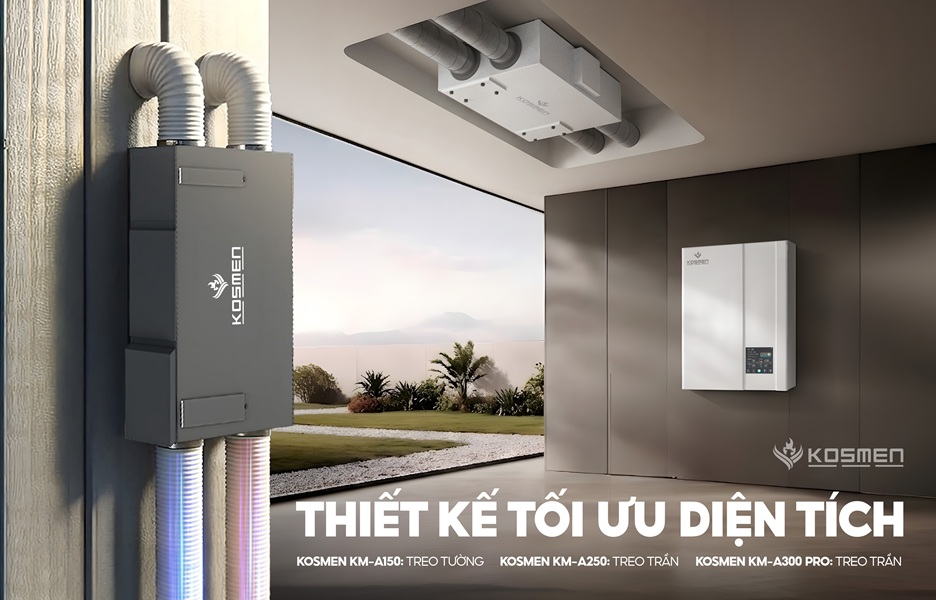 Thiết kế m&aacute;y cấp kh&iacute; tươi Kosmen gi&uacute;p giải ph&oacute;ng diện t&iacute;ch mặt s&agrave;n, tạo kh&ocirc;ng gian th&ocirc;ng tho&aacute;ng