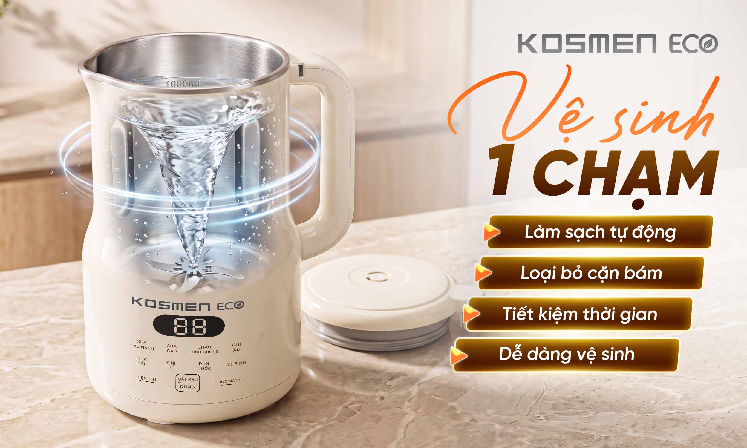 ECO-1000BG với tính năng vệ sinh tự động tiện lợi, giúp tiết kiệm thời gian vệ sinh sau sử dụng