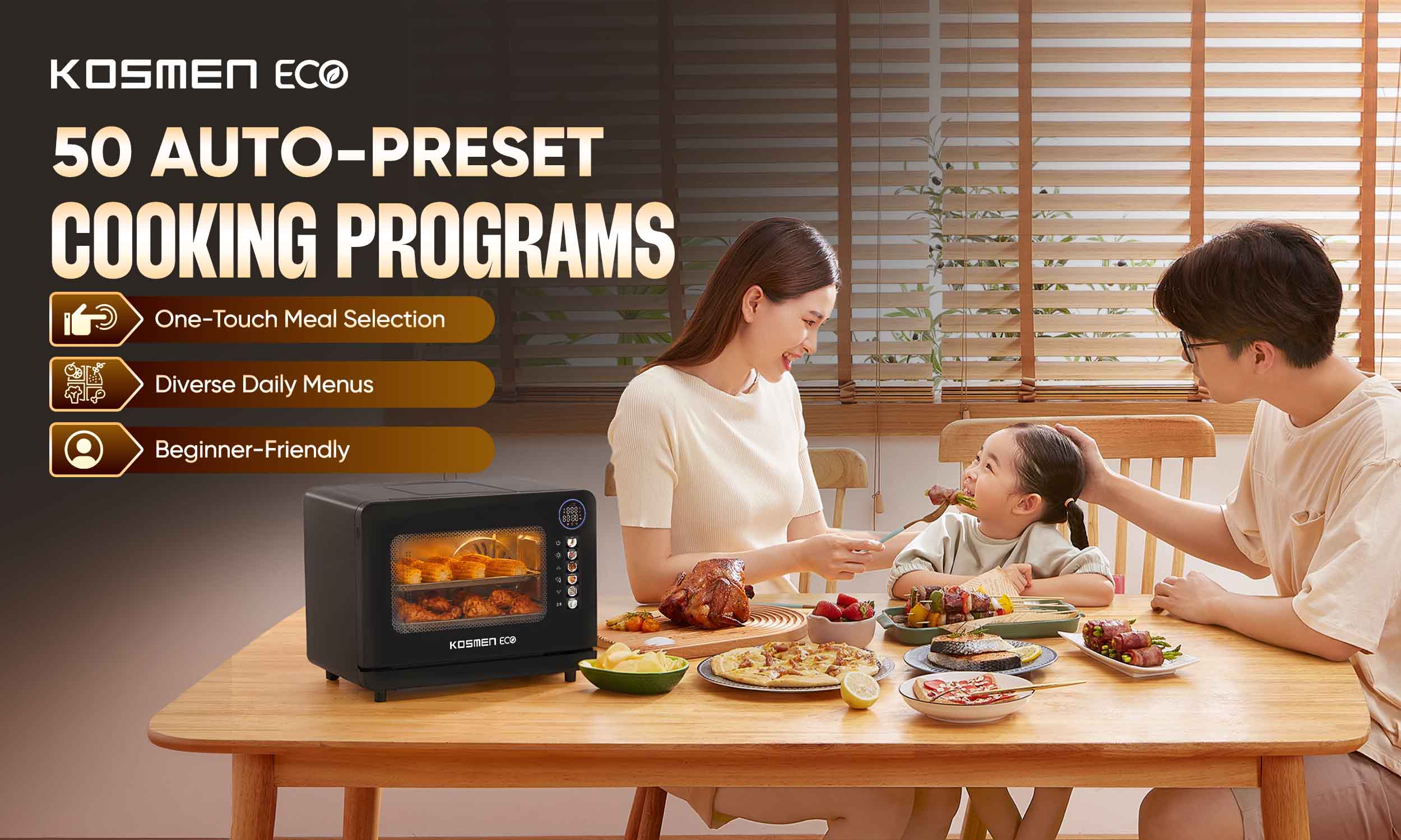 The ECO-18B meets a wide variety of cooking needs with 50 preset automatic cooking programs