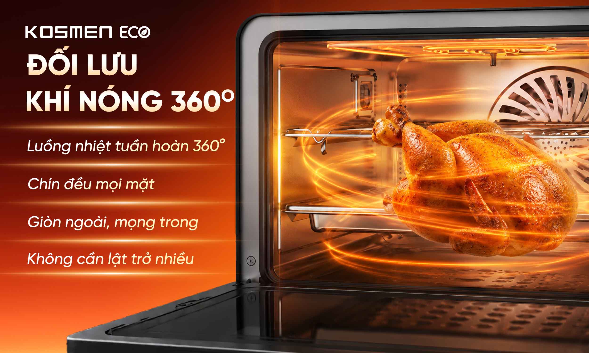 Cơ chế đối lưu kh&iacute; &nbsp;360 độ&nbsp; gi&uacute;p m&oacute;n ăn ch&iacute;n nhanh, ch&iacute;n đều của ECO-18B