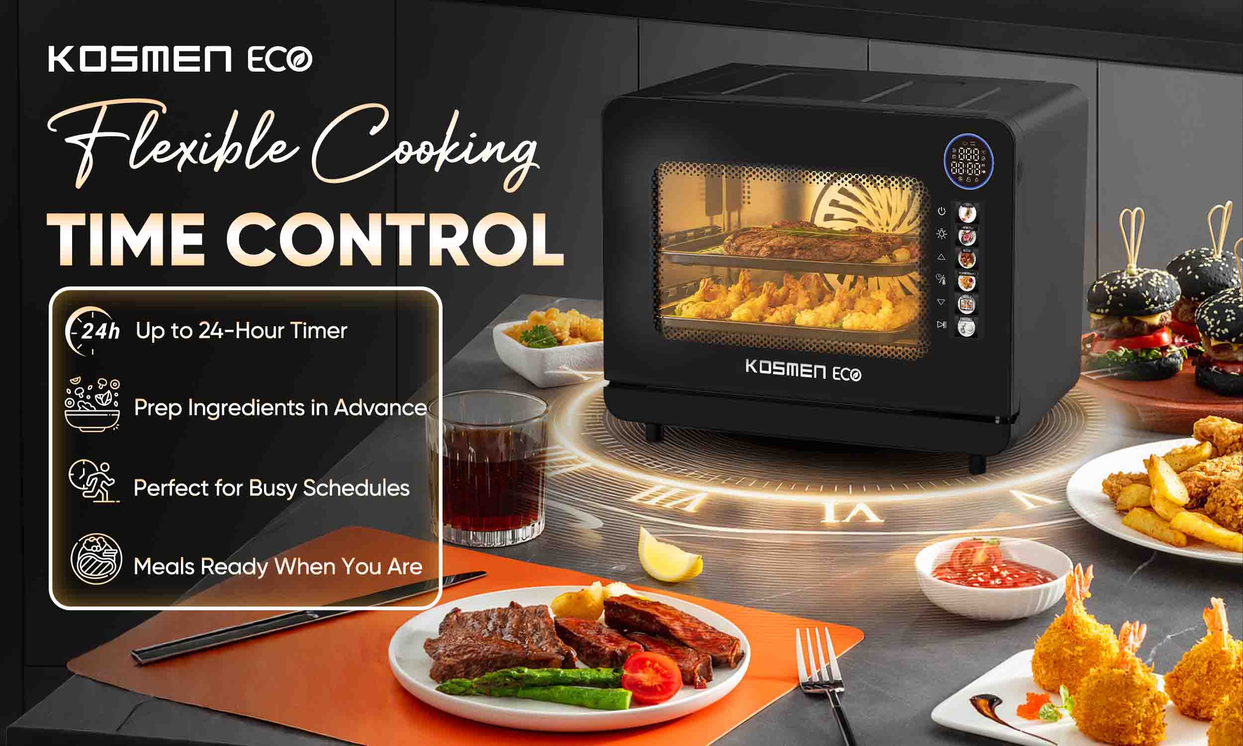 The ECO-18B features a 1&ndash;24 hour timer, allowing users to schedule cooking with greater convenience