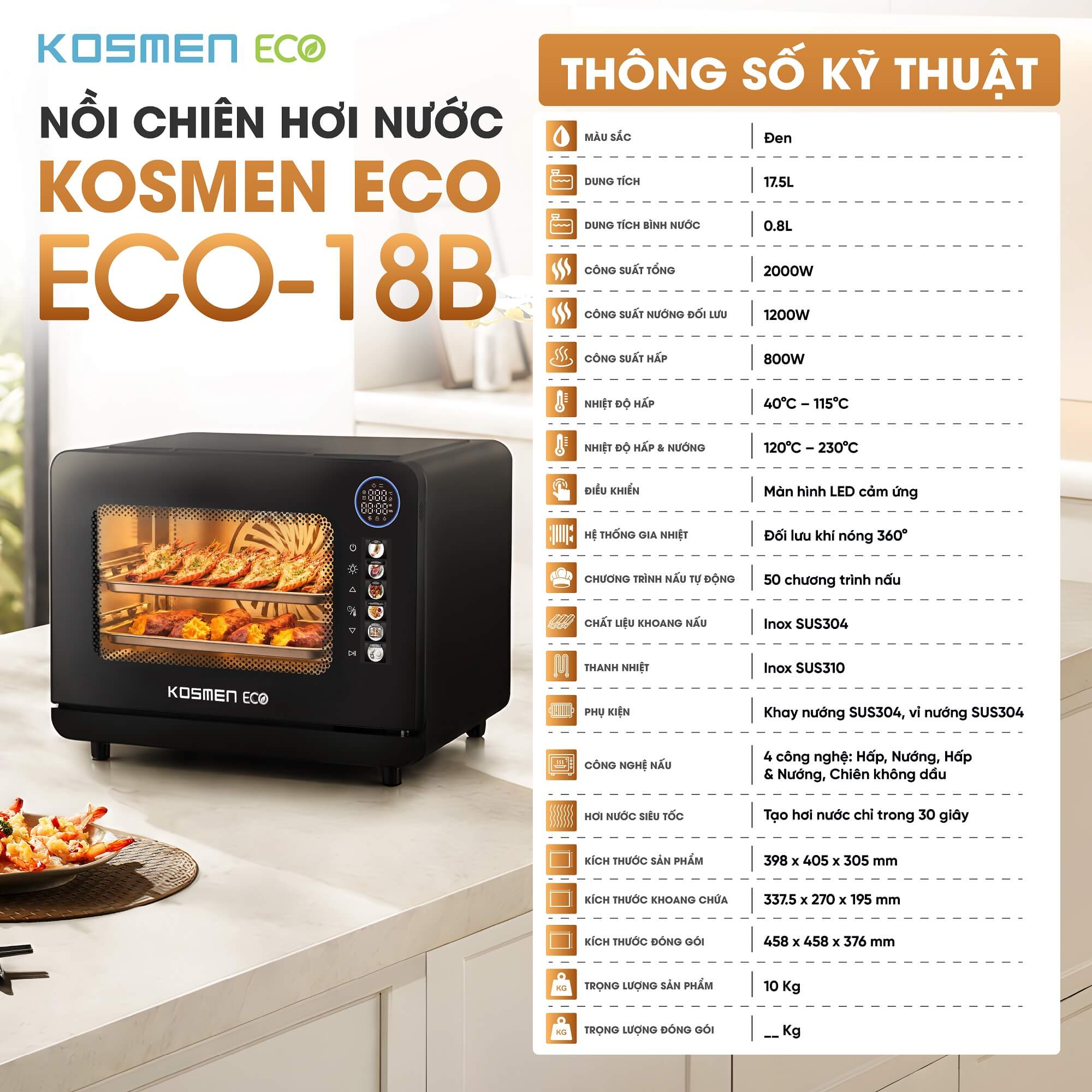 Nồi chiên hơi nước Kosmen Eco ECO-18B
