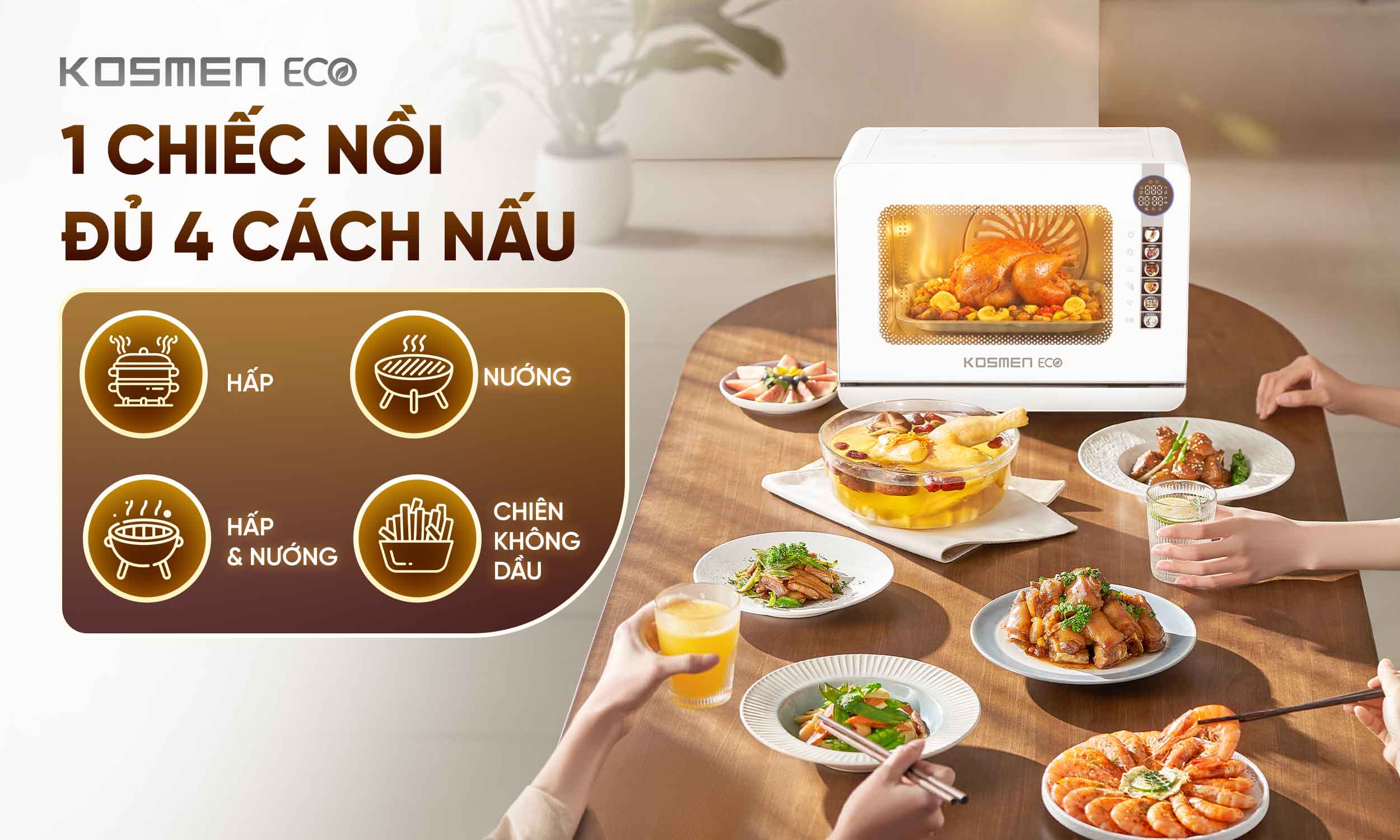ECO-18W t&iacute;ch hợp 4in1 chế độ nấu, gi&uacute;p tối ưu gian bếp v&agrave; n&acirc;ng cao trải nghiệm sống cho gia đ&igrave;nh hiện đại