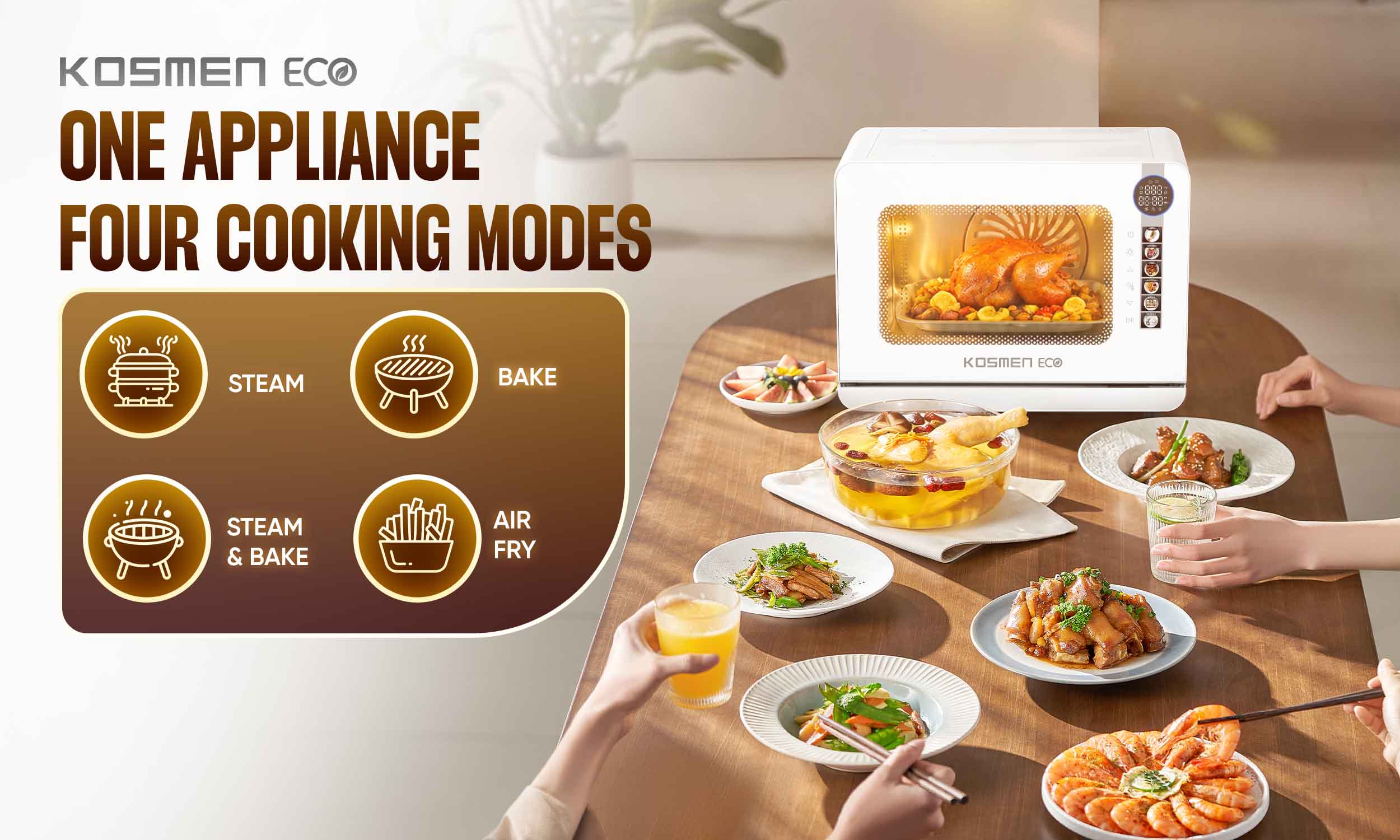 The ECO-18W integrates 4-in-1 cooking modes, helping optimize kitchen space while enhancing the cooking experience for modern families